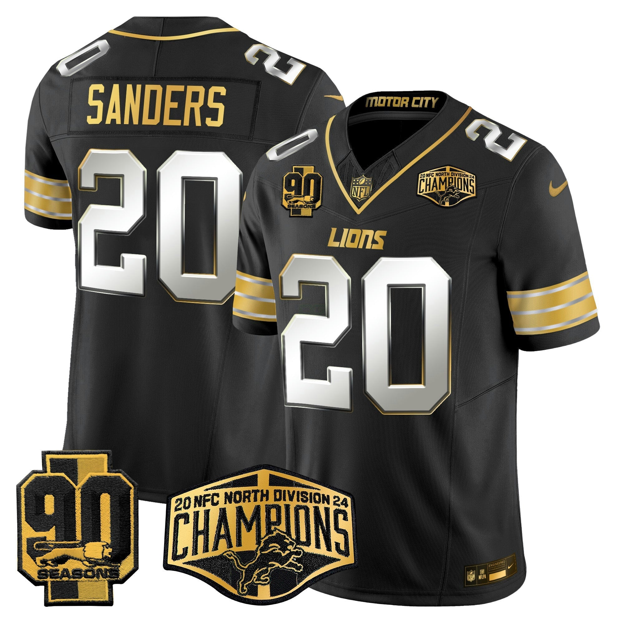 Camisa NFL Men’s Detroit 2024 NFC North Division Champions Patch Dourada Vapor Limited Jersey