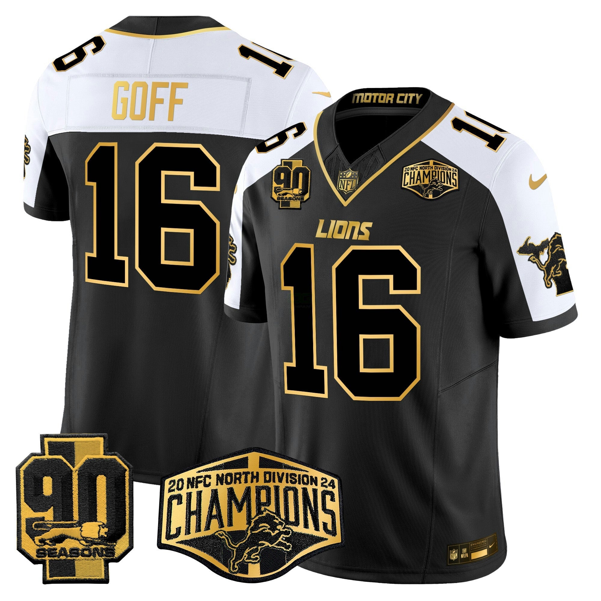 Camisa NFL Men’s Detroit 2024 NFC North Division Champions Patch Dourada Vapor Limited Jersey