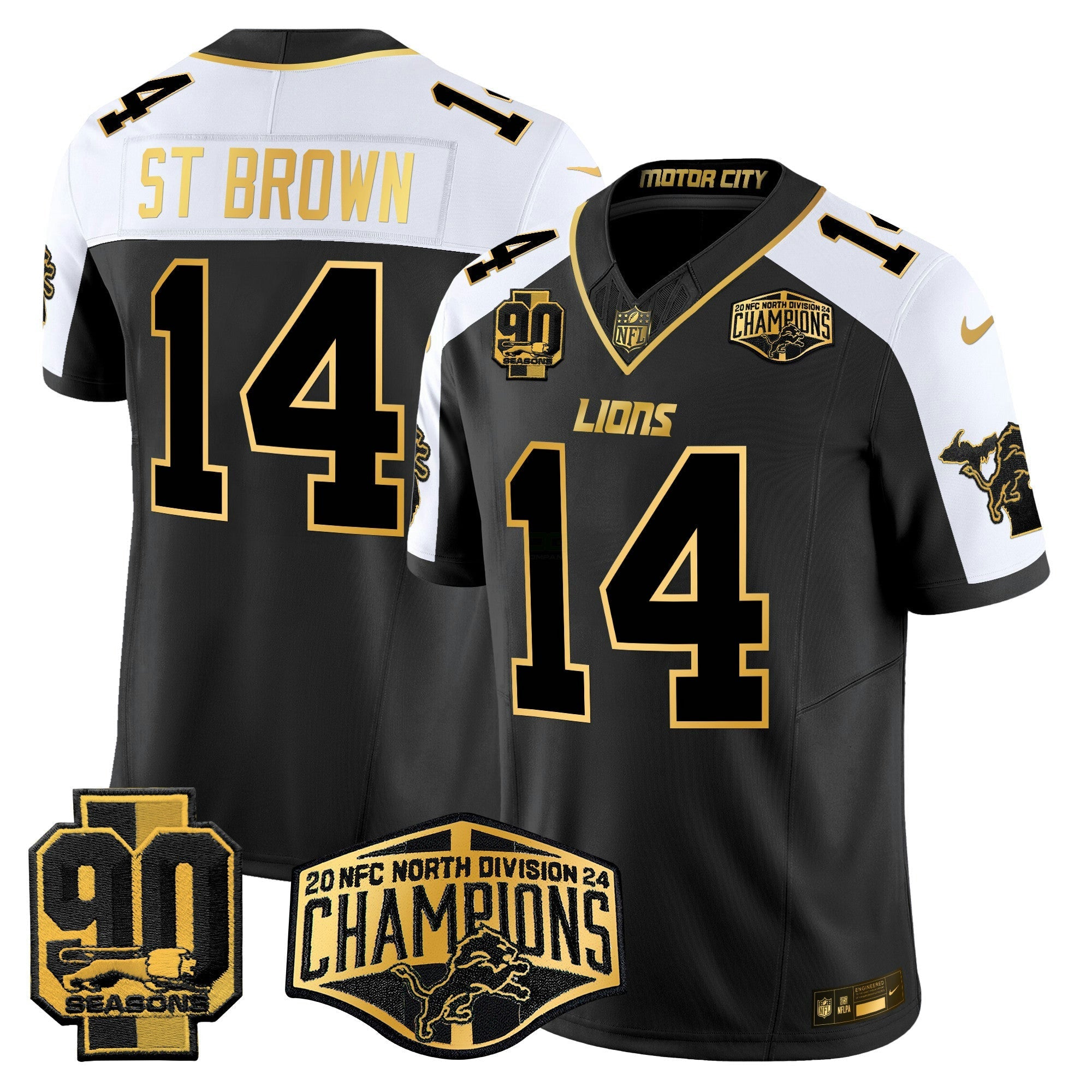 Camisa NFL Men’s Detroit 2024 NFC North Division Champions Patch Dourada Vapor Limited Jersey