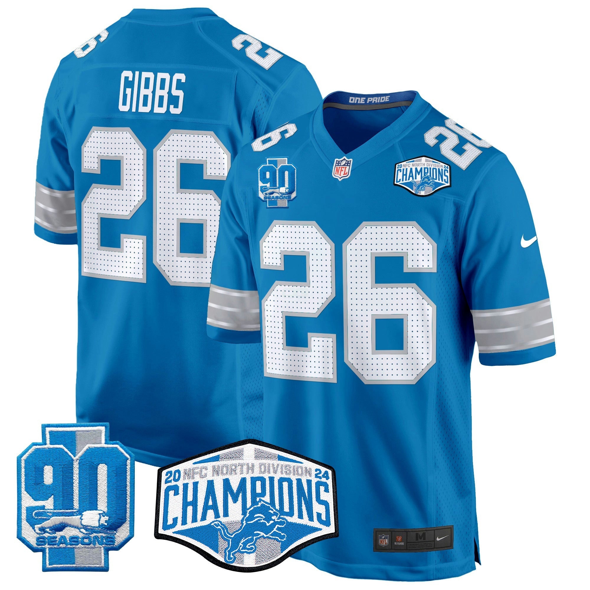 Camisa NFL Men’s Detroit 2024 NFC North Division Champions Patch Game Jersey