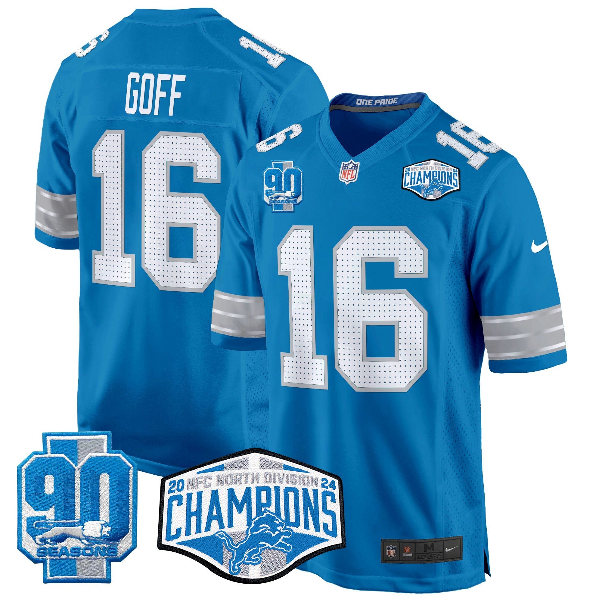 Camisa NFL Men’s Detroit 2024 NFC North Division Champions Patch Game Jersey