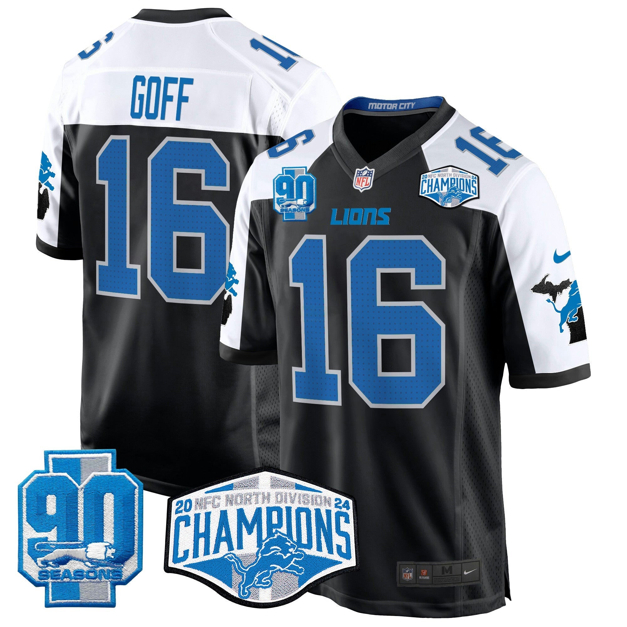 Camisa NFL Men’s Detroit 2024 NFC North Division Champions Patch Game Jersey