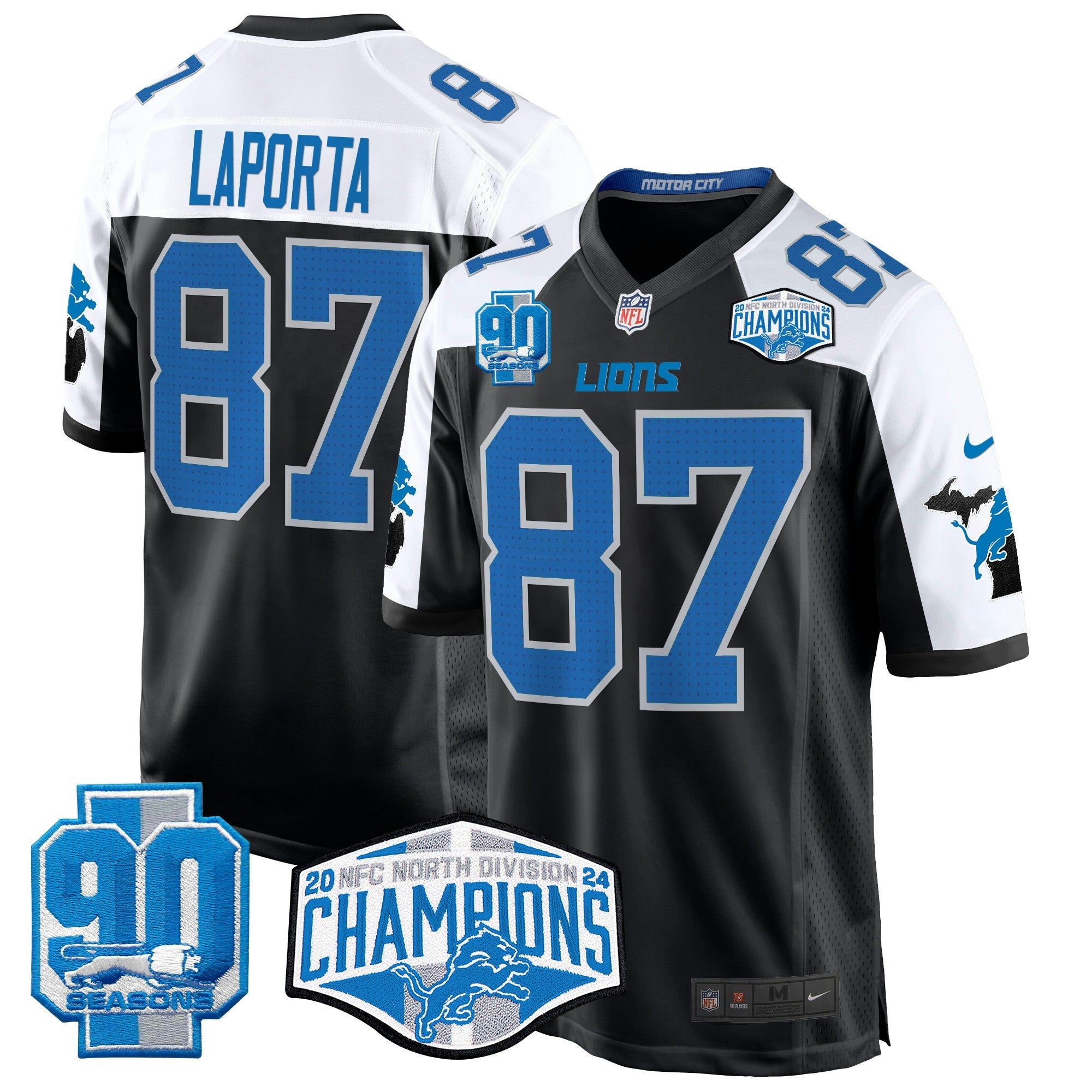 Camisa NFL Men’s Detroit 2024 NFC North Division Champions Patch Game Jersey