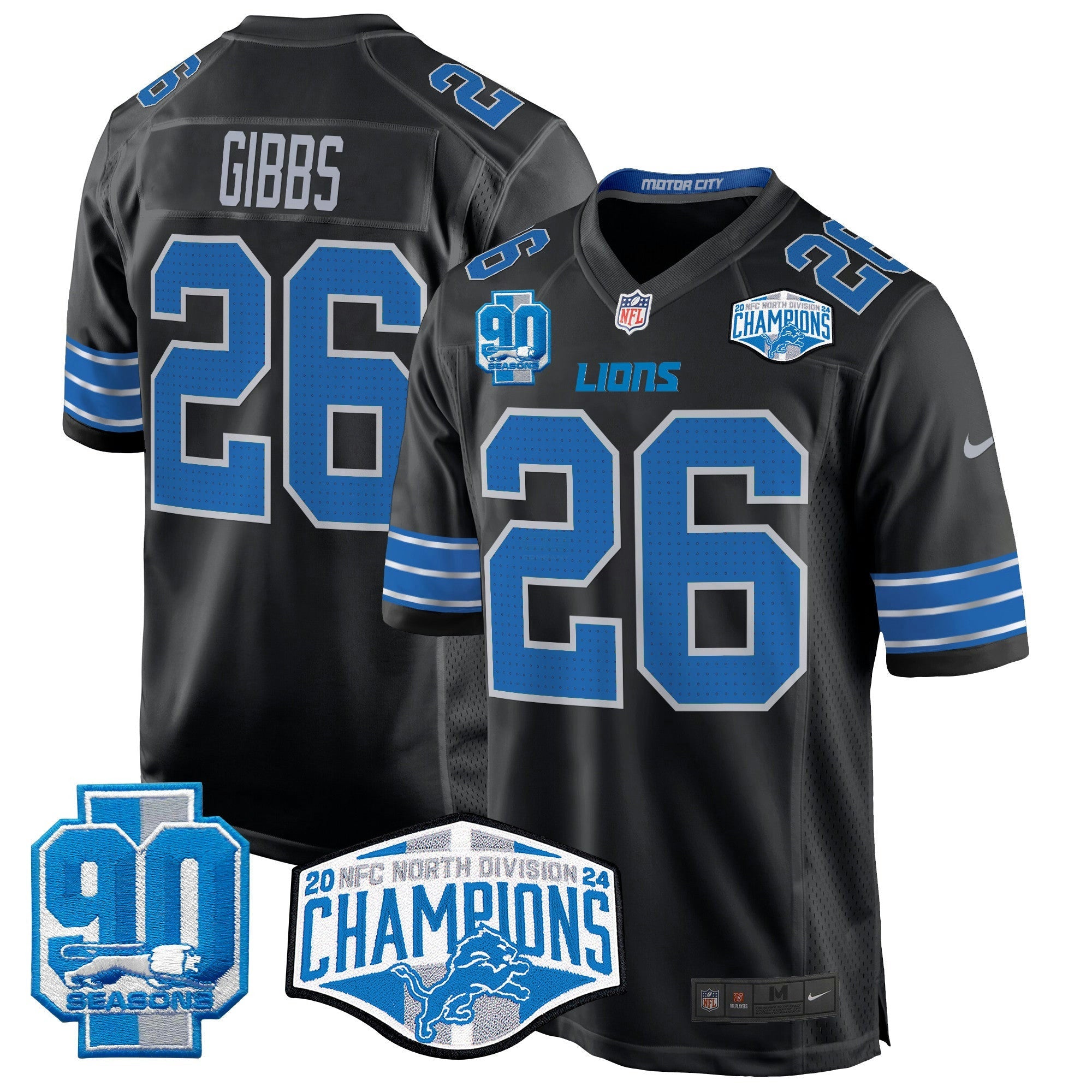 Camisa NFL Men’s Detroit 2024 NFC North Division Champions Patch Game Jersey