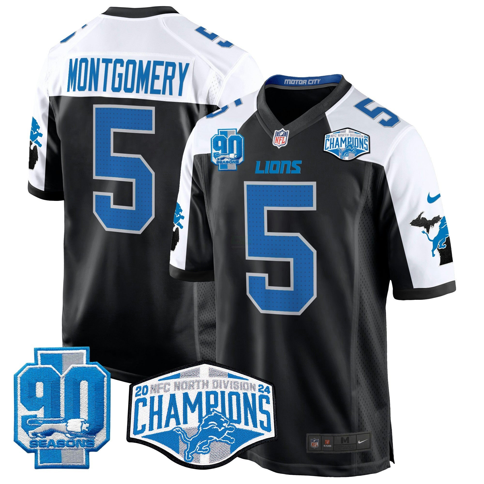 Camisa NFL Men’s Detroit 2024 NFC North Division Champions Patch Game Jersey