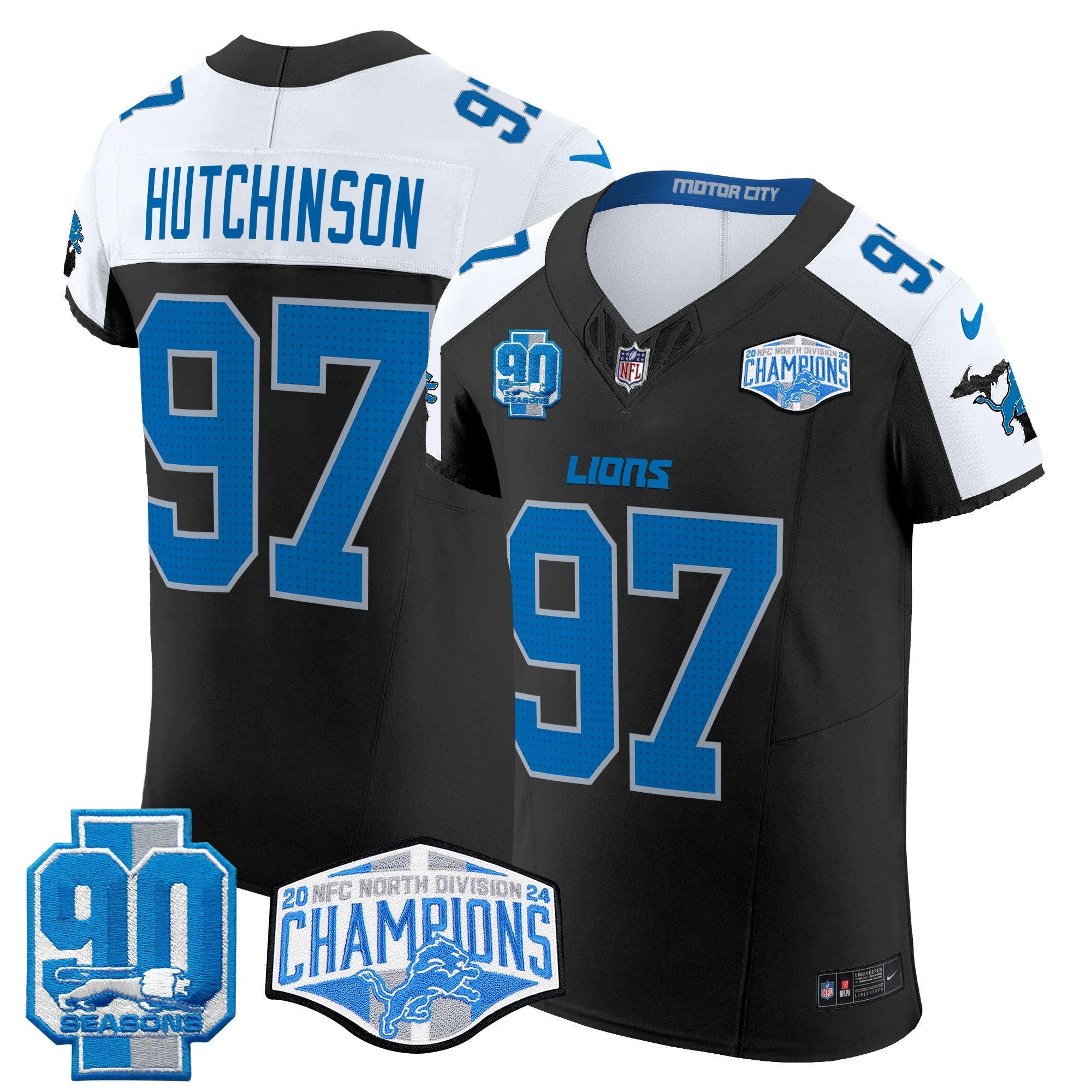 Camisa NFL Men’s Detroit 2024 NFC North Division Champions Patch Vapor Elite Jersey