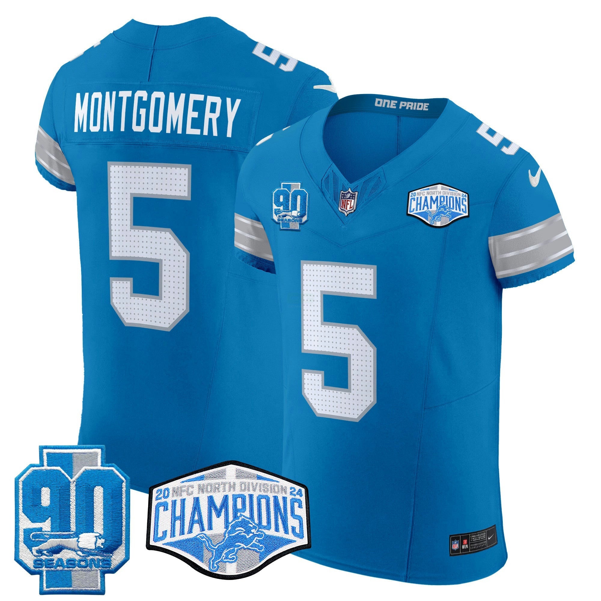 Camisa NFL Men’s Detroit 2024 NFC North Division Champions Patch Vapor Elite Jersey