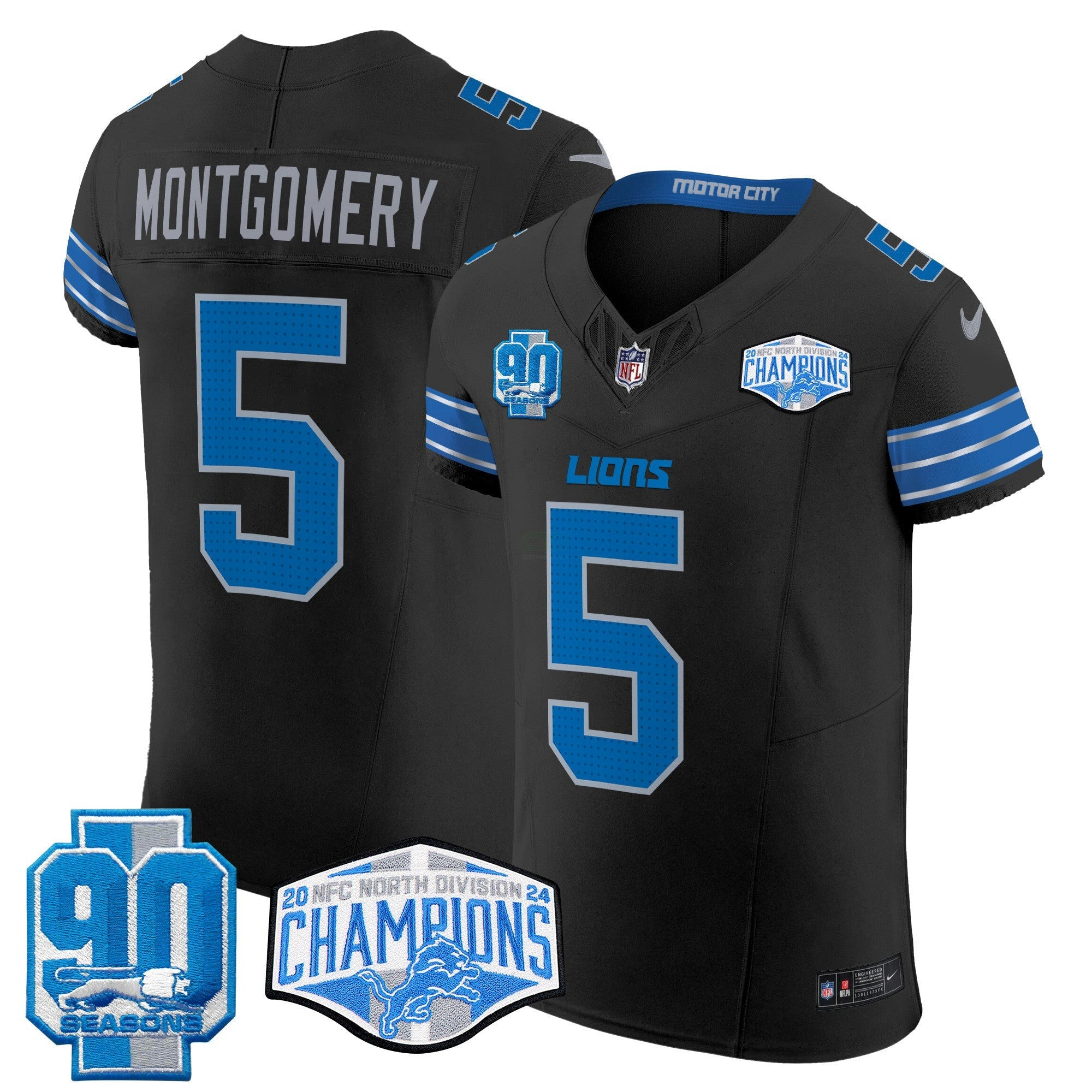 Camisa NFL Men’s Detroit 2024 NFC North Division Champions Patch Vapor Elite Jersey