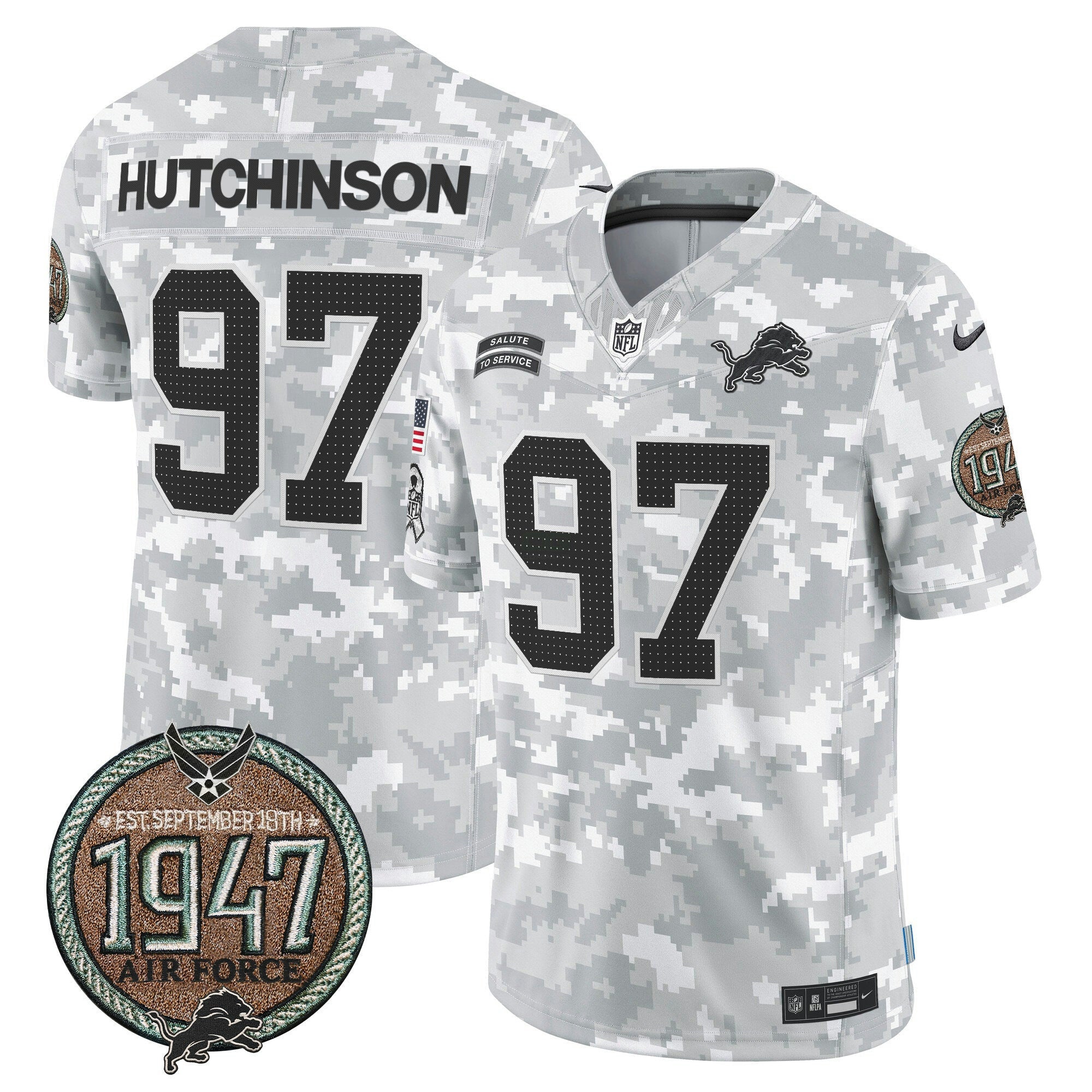 Camisa NFL Men’s Detroit 2024 Salute to Service Establishment Year Patch Vapor Limited Jersey