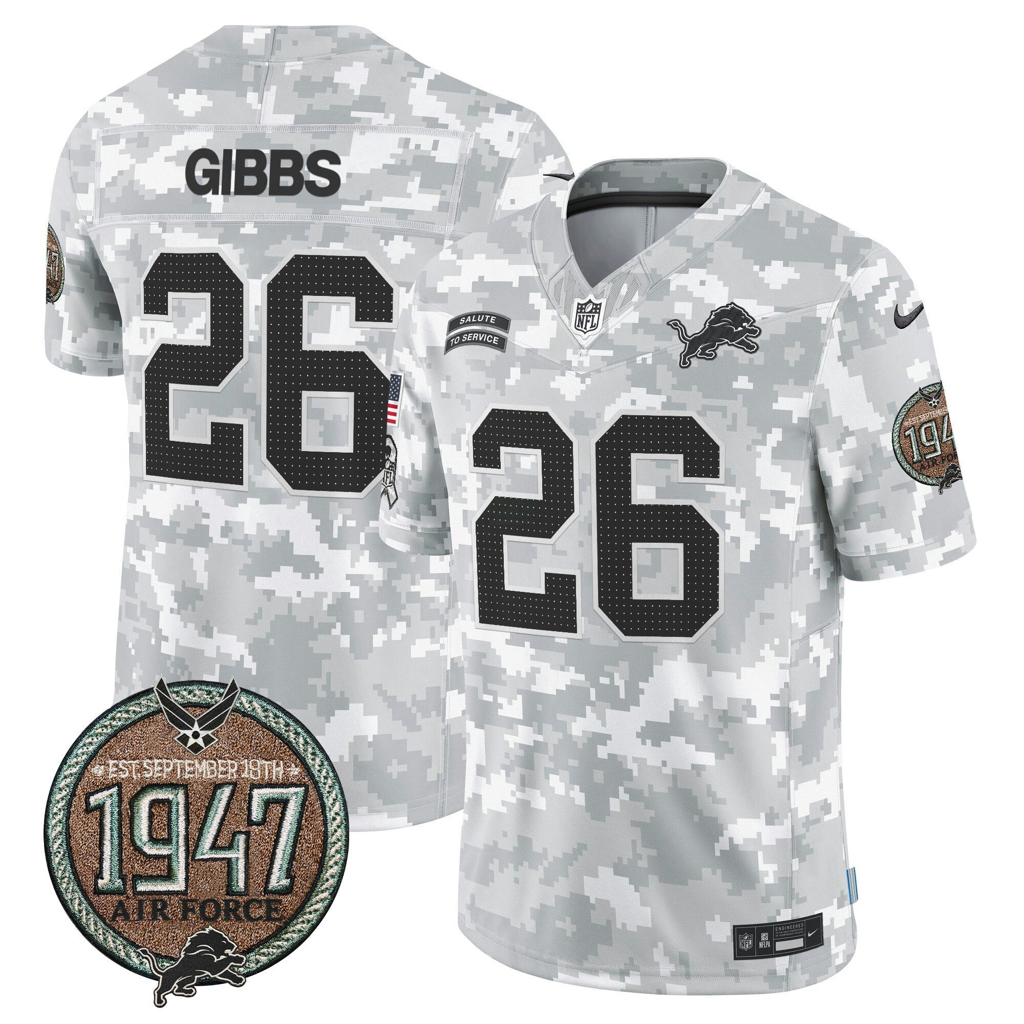Camisa NFL Men’s Detroit 2024 Salute to Service Establishment Year Patch Vapor Limited Jersey