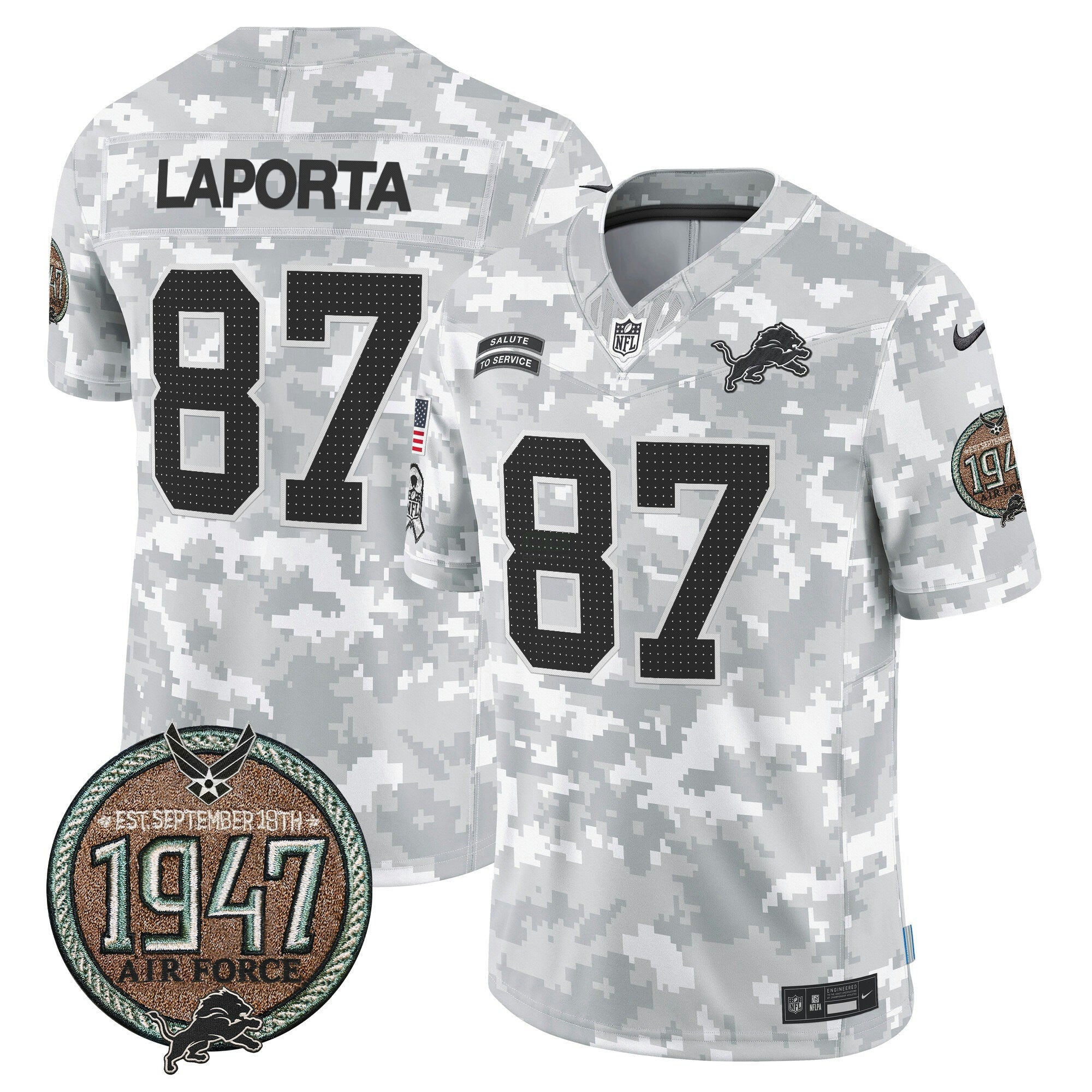 Camisa NFL Men’s Detroit 2024 Salute to Service Establishment Year Patch Vapor Limited Jersey