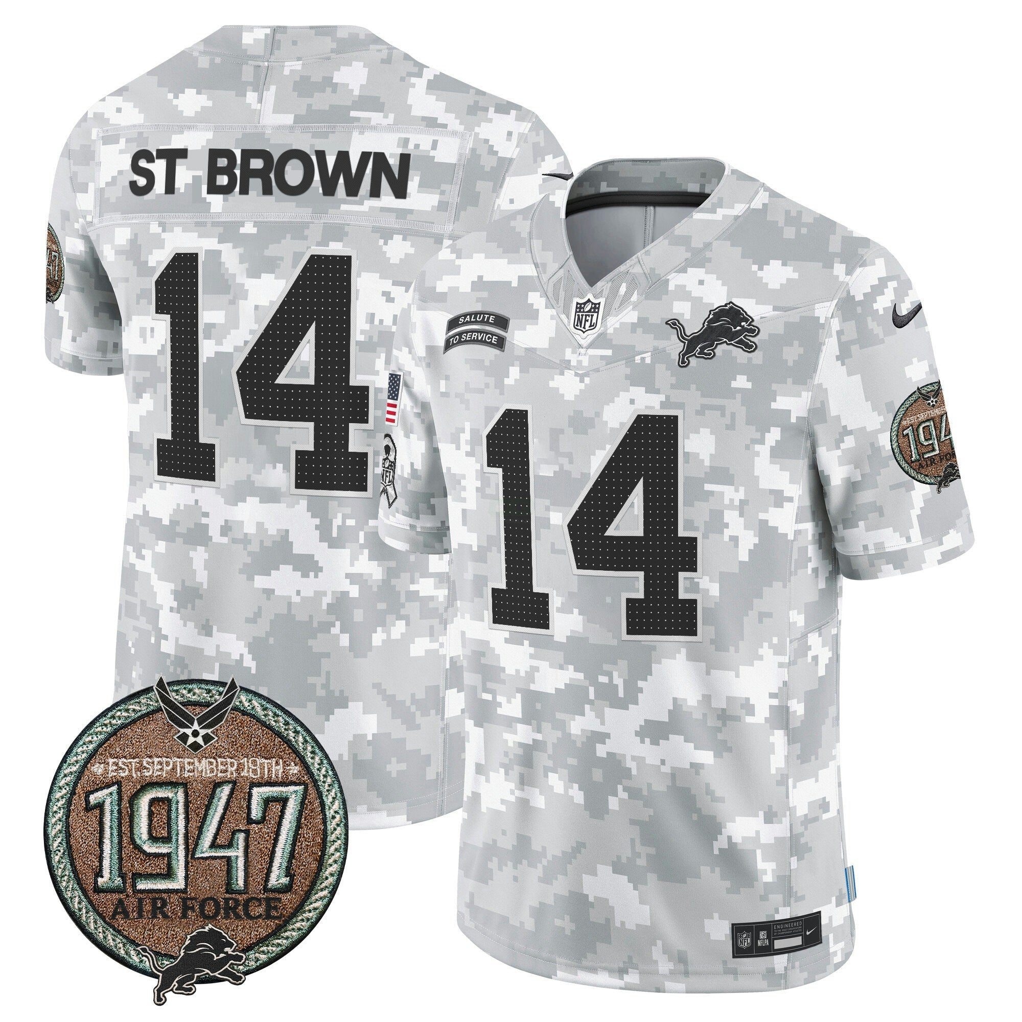 Camisa NFL Men’s Detroit 2024 Salute to Service Establishment Year Patch Vapor Limited Jersey