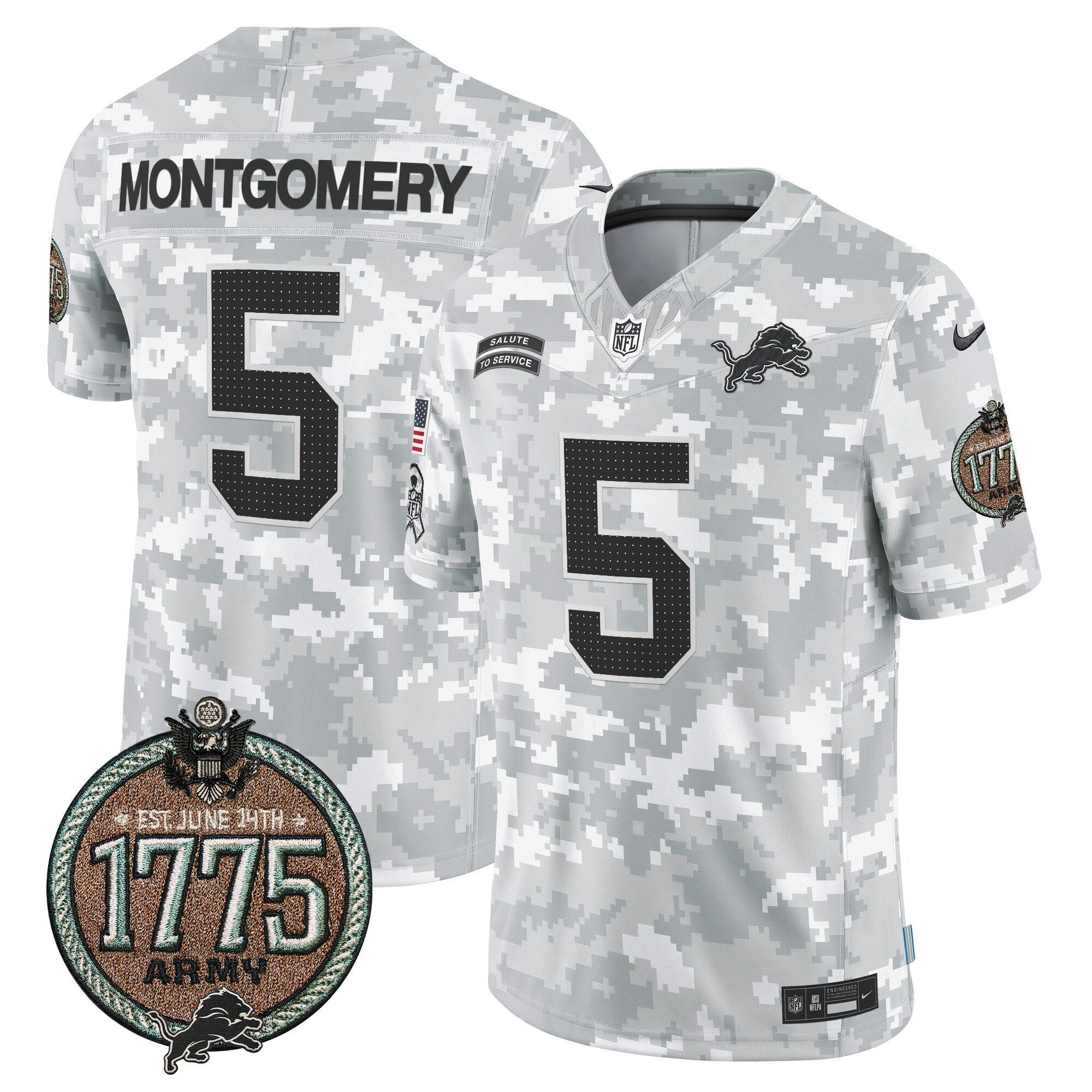 Camisa NFL Men’s Detroit 2024 Salute to Service Establishment Year Patch Vapor Limited Jersey