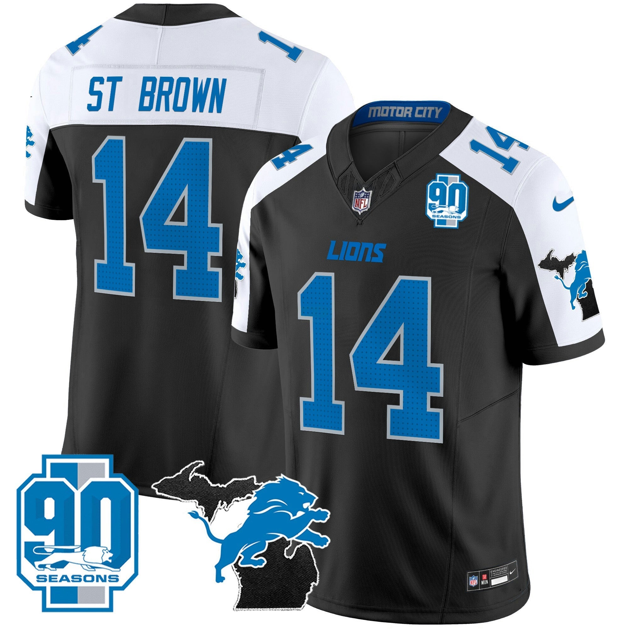 Camisa NFL Men’s Detroit 2025 Michigan & 90th Year Patch Vapor Jersey
