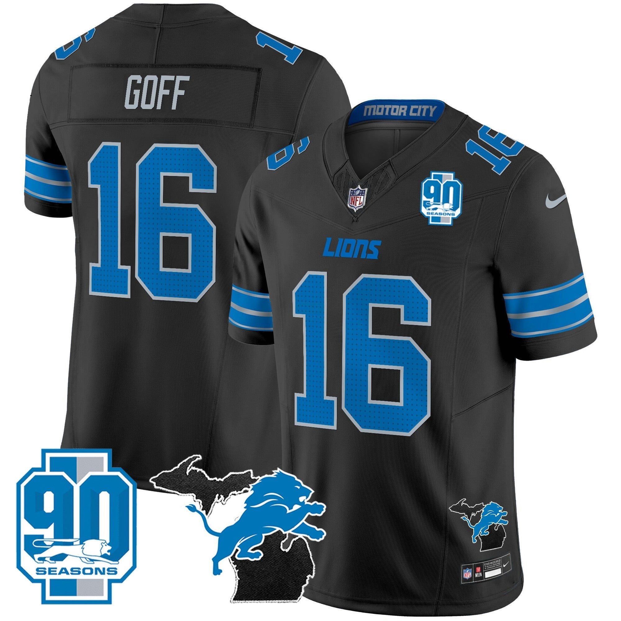 Camisa NFL Men’s Detroit 2025 Michigan & 90th Year Patch Vapor Jersey