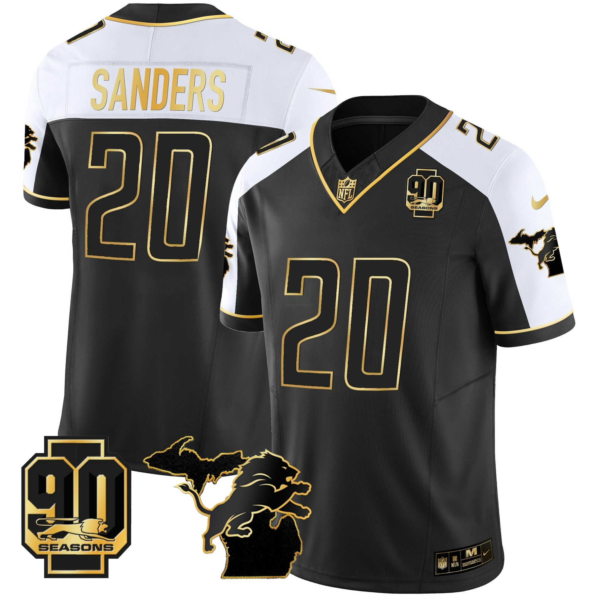 Camisa NFL Men’s Detroit 90th Year & Michigan Patch Dourada Vapor Jersey