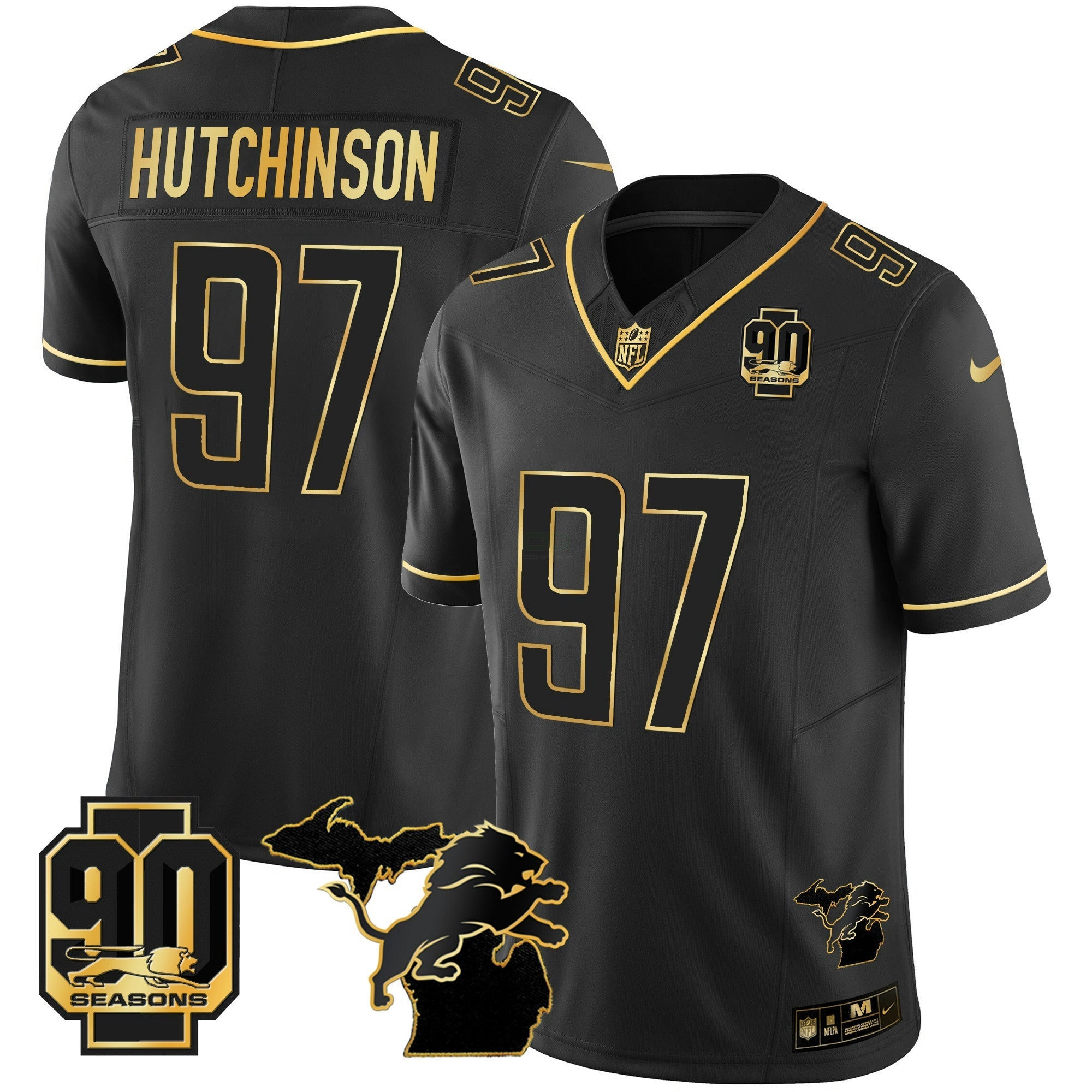 Camisa NFL Men’s Detroit 90th Year & Michigan Patch Dourada Vapor Jersey
