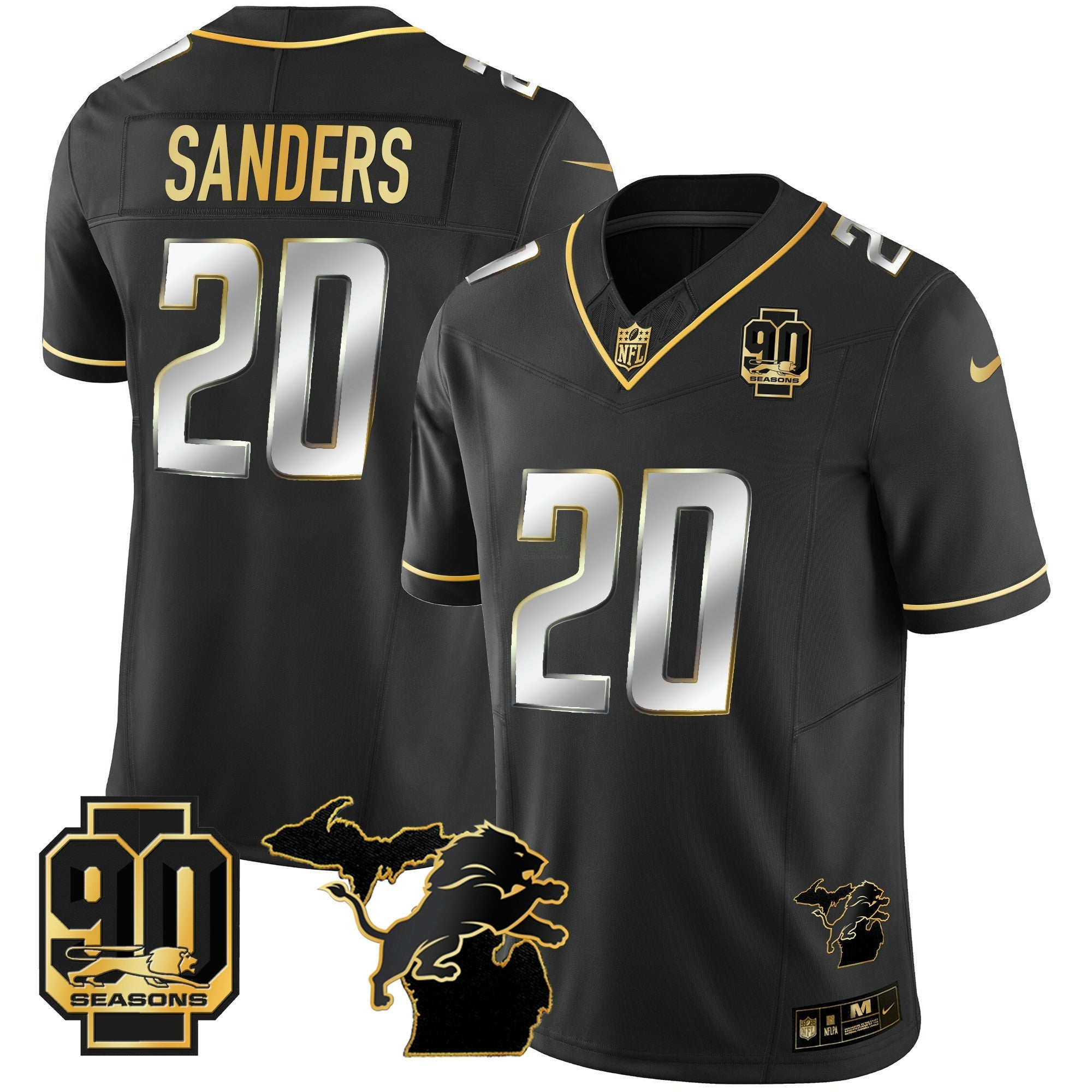 Camisa NFL Men’s Detroit 90th Year & Michigan Patch Dourada Vapor Jersey