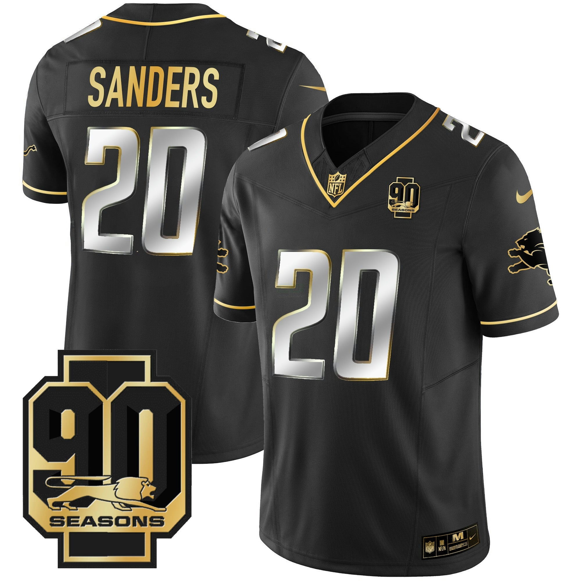 Camisa NFL Men’s Detroit 90th Year Patch Dourada Jersey