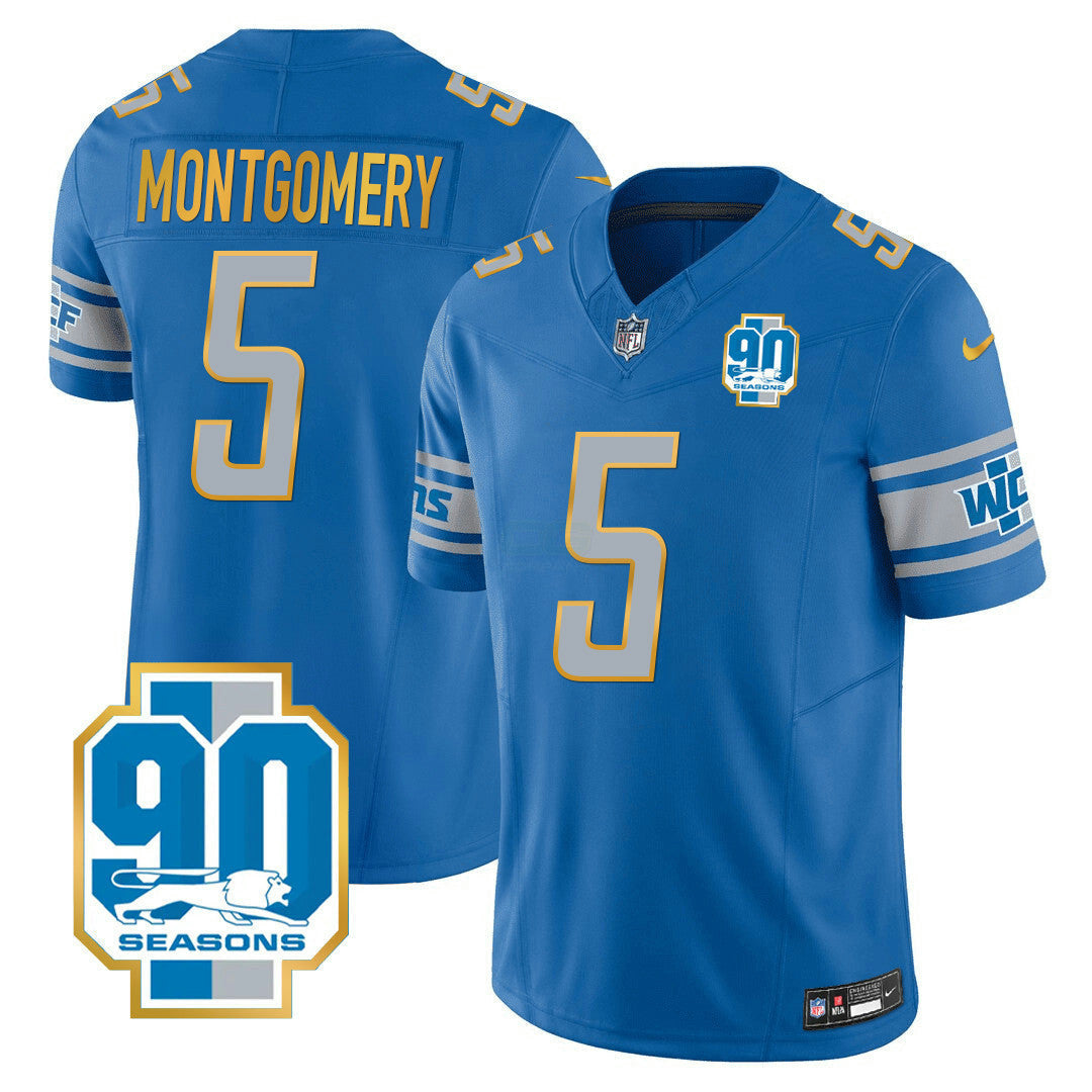 Camisa NFL Men’s Detroit 90th Year Patch Dourada Trim Jersey