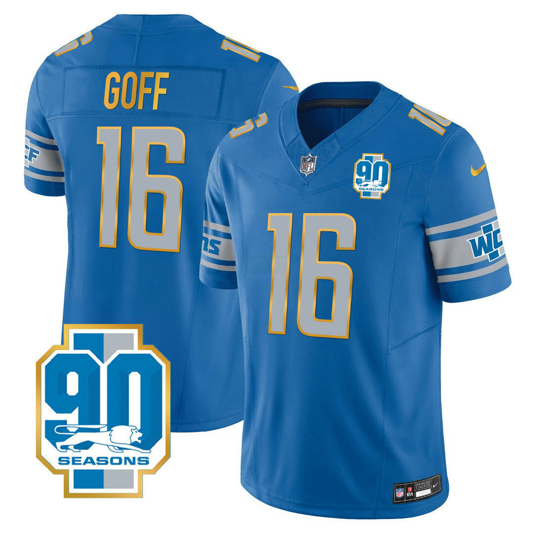 Camisa NFL Men’s Detroit 90th Year Patch Dourada Trim Jersey