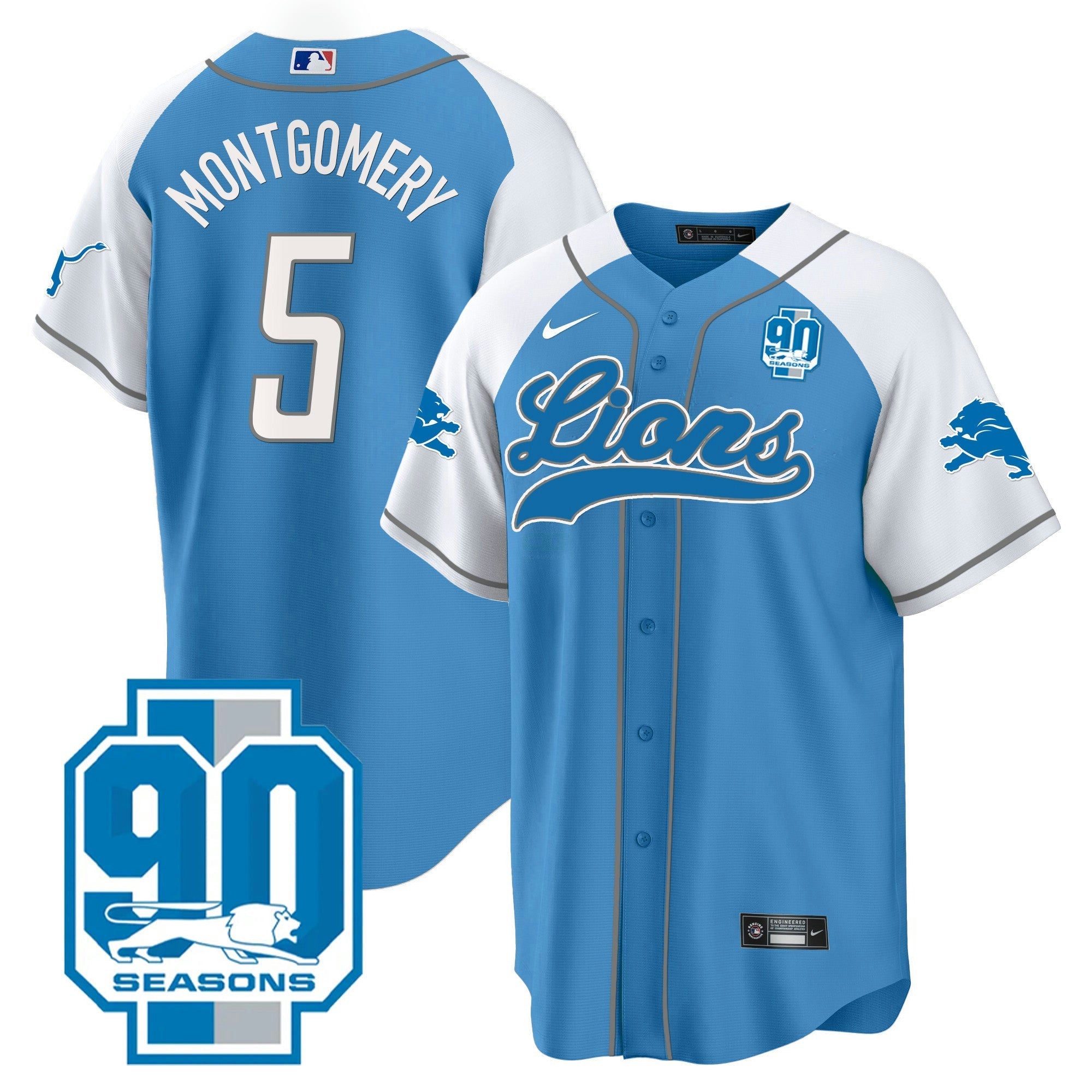 Camisa NFL Men’s Detroit 90th Year Patch Jersey