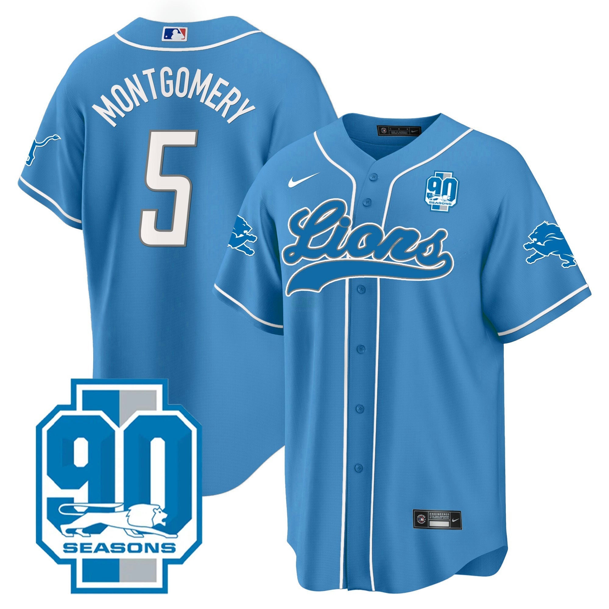 Camisa NFL Men’s Detroit 90th Year Patch Jersey