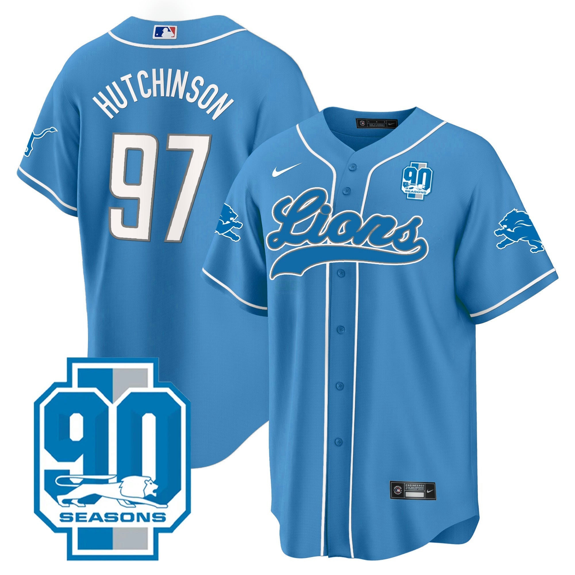Camisa NFL Men’s Detroit 90th Year Patch Jersey