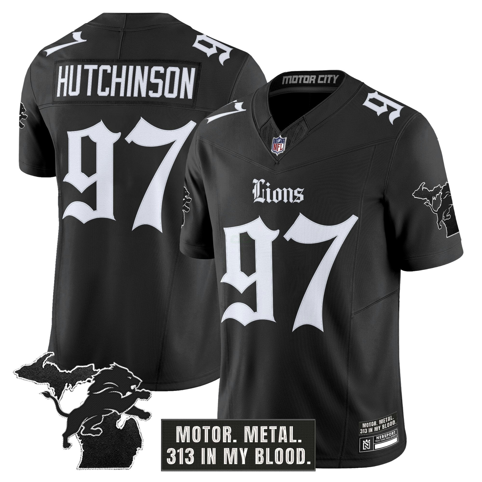Camisa NFL Men’s Detroit ‘Gothic Motor Grit Edition’ Vapor Limited Jersey