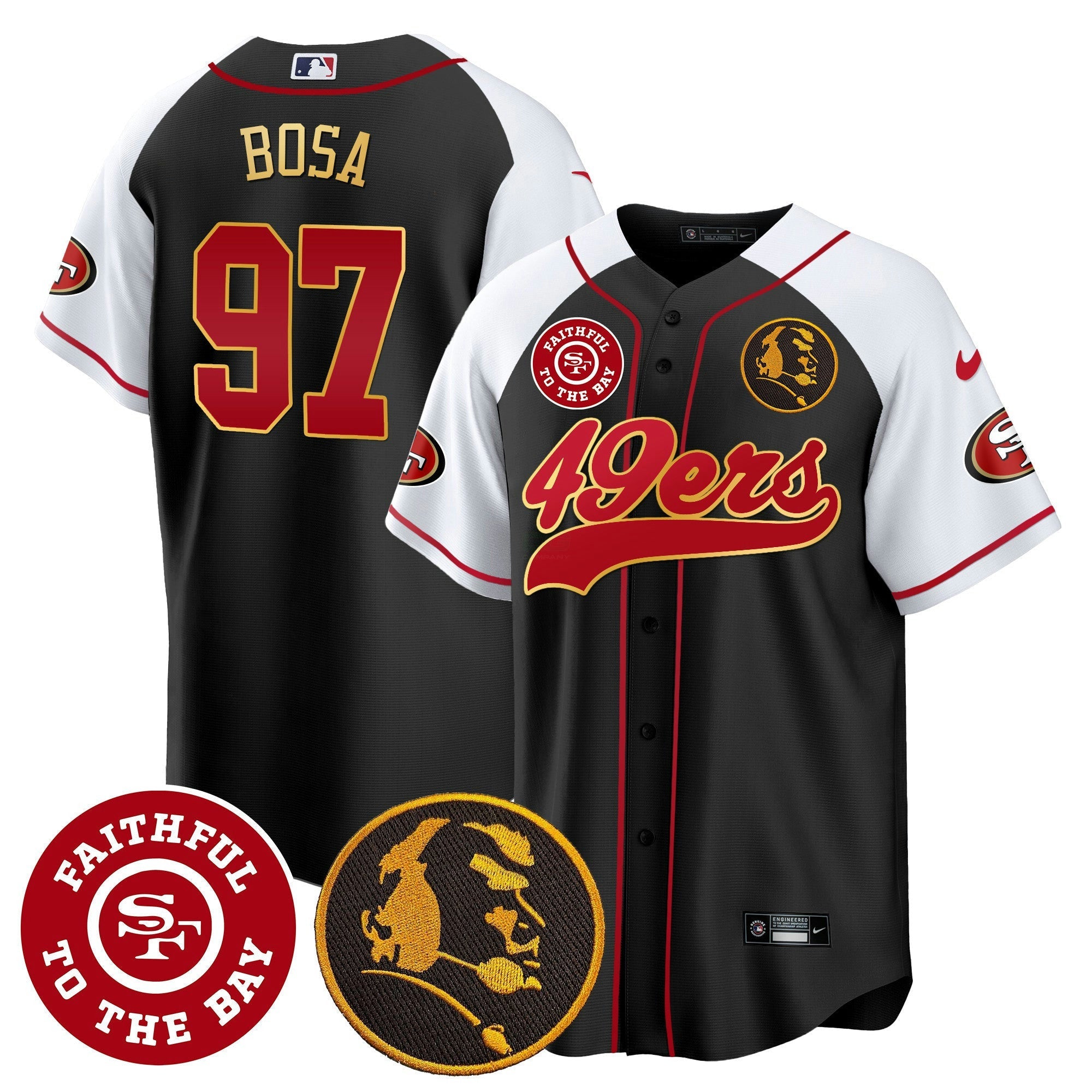 Camisa NFL Men’s Faithful & John Madden Patch Baseball Gold Trim Jersey