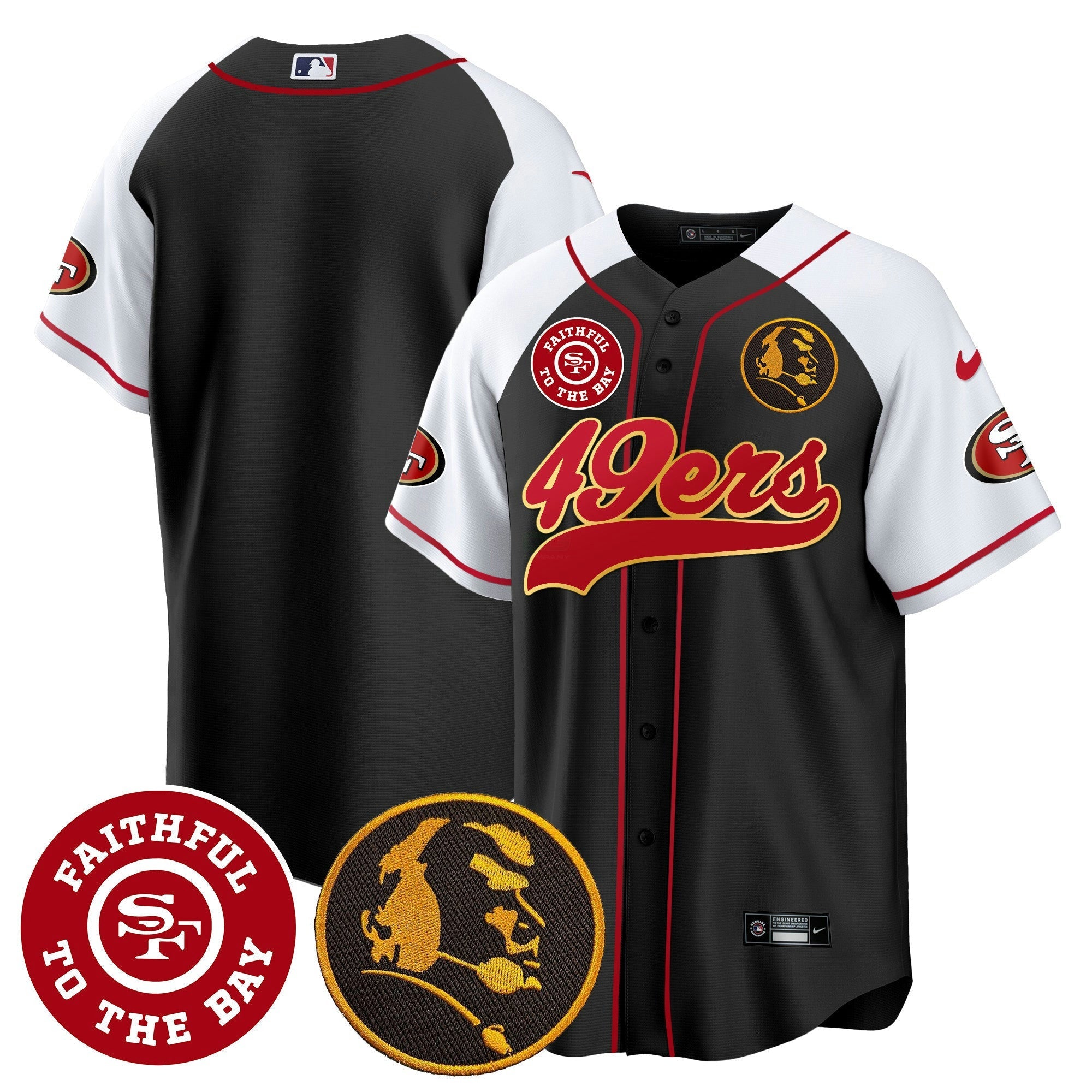 Camisa NFL Men’s Faithful & John Madden Patch Baseball Gold Trim Jersey