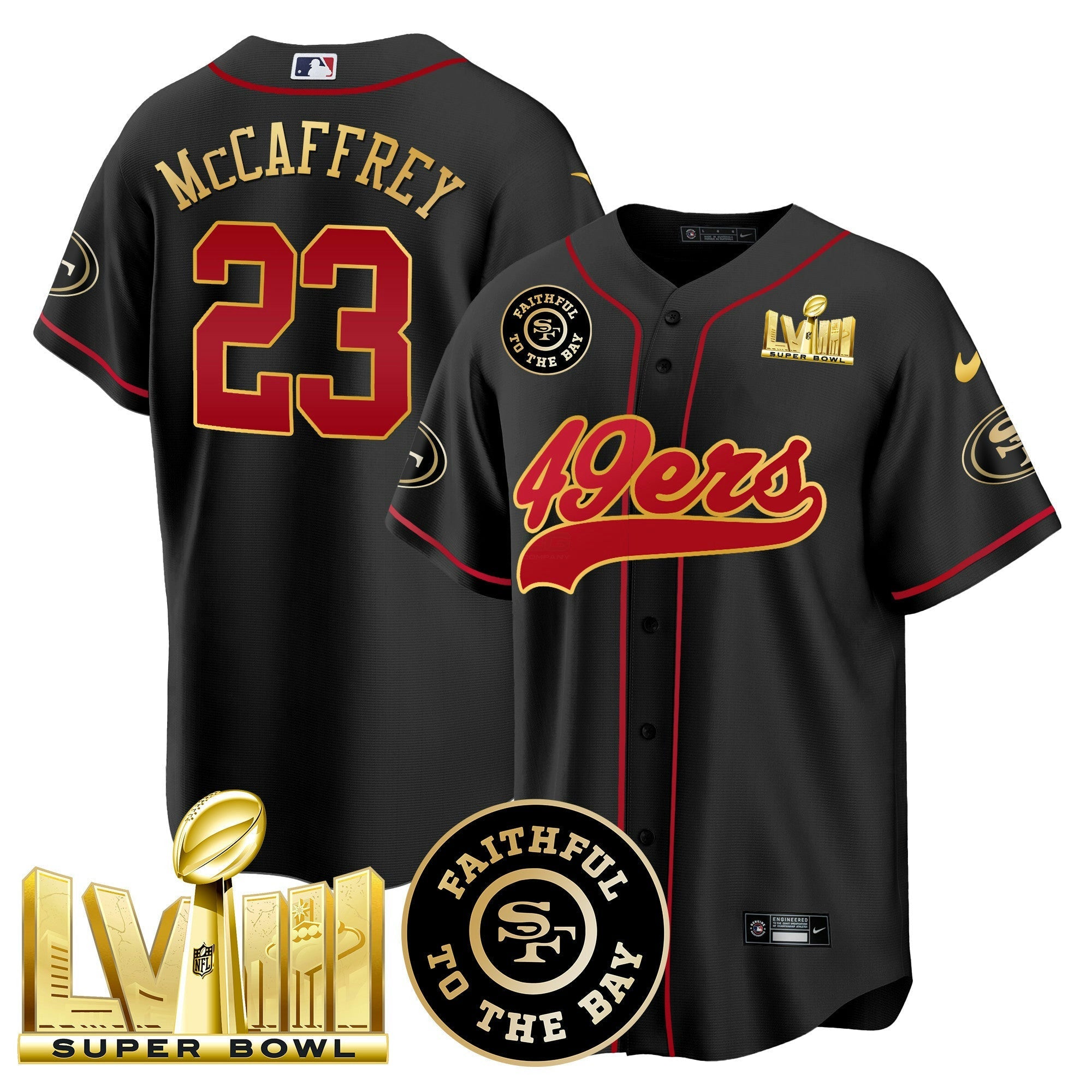 Camisa NFL Men’s Faithful & Super Bowl LVIII Dourada Patch Jersey