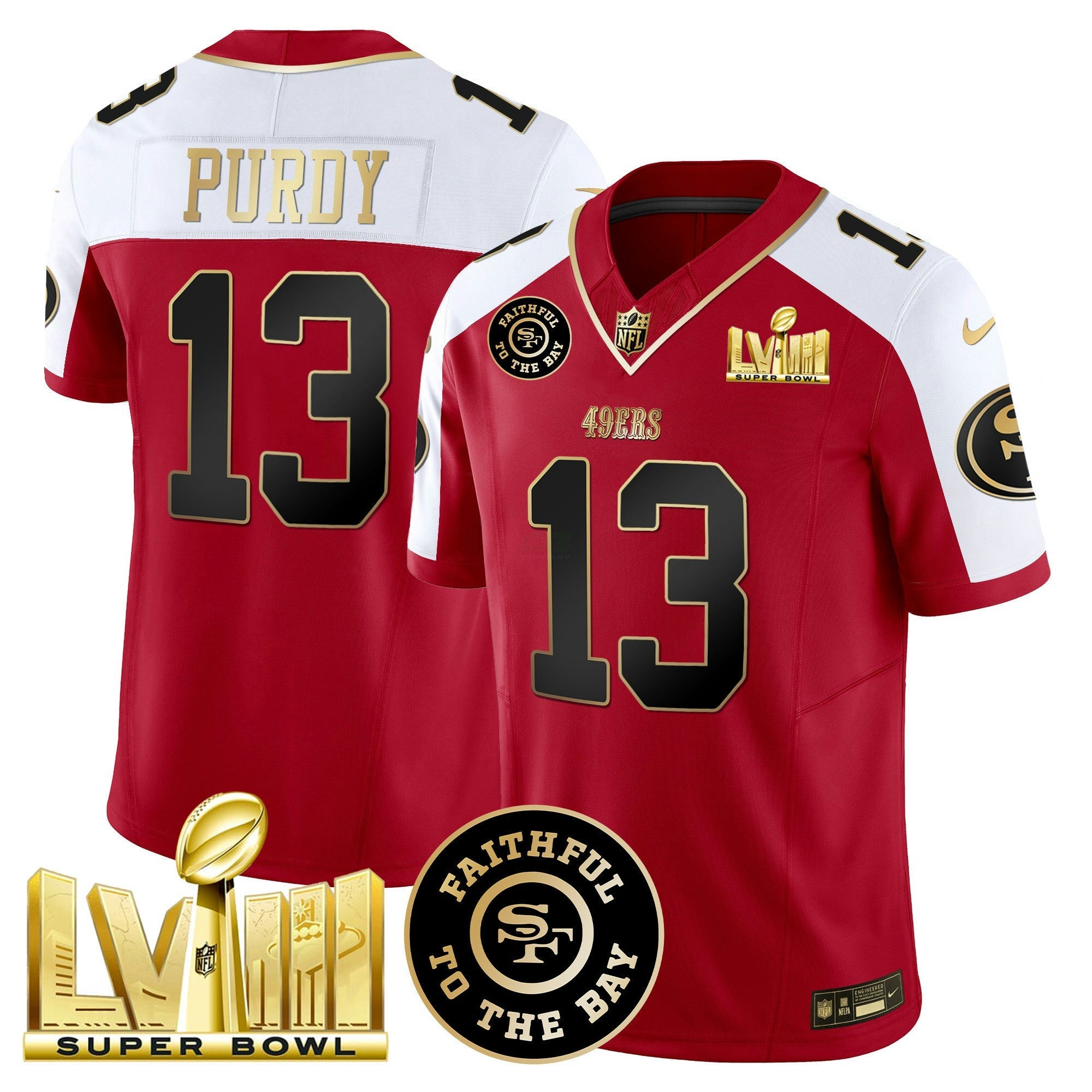 Camisa NFL Men’s Faithful & Super Bowl LVIII Dourada Patch Vapor Jersey