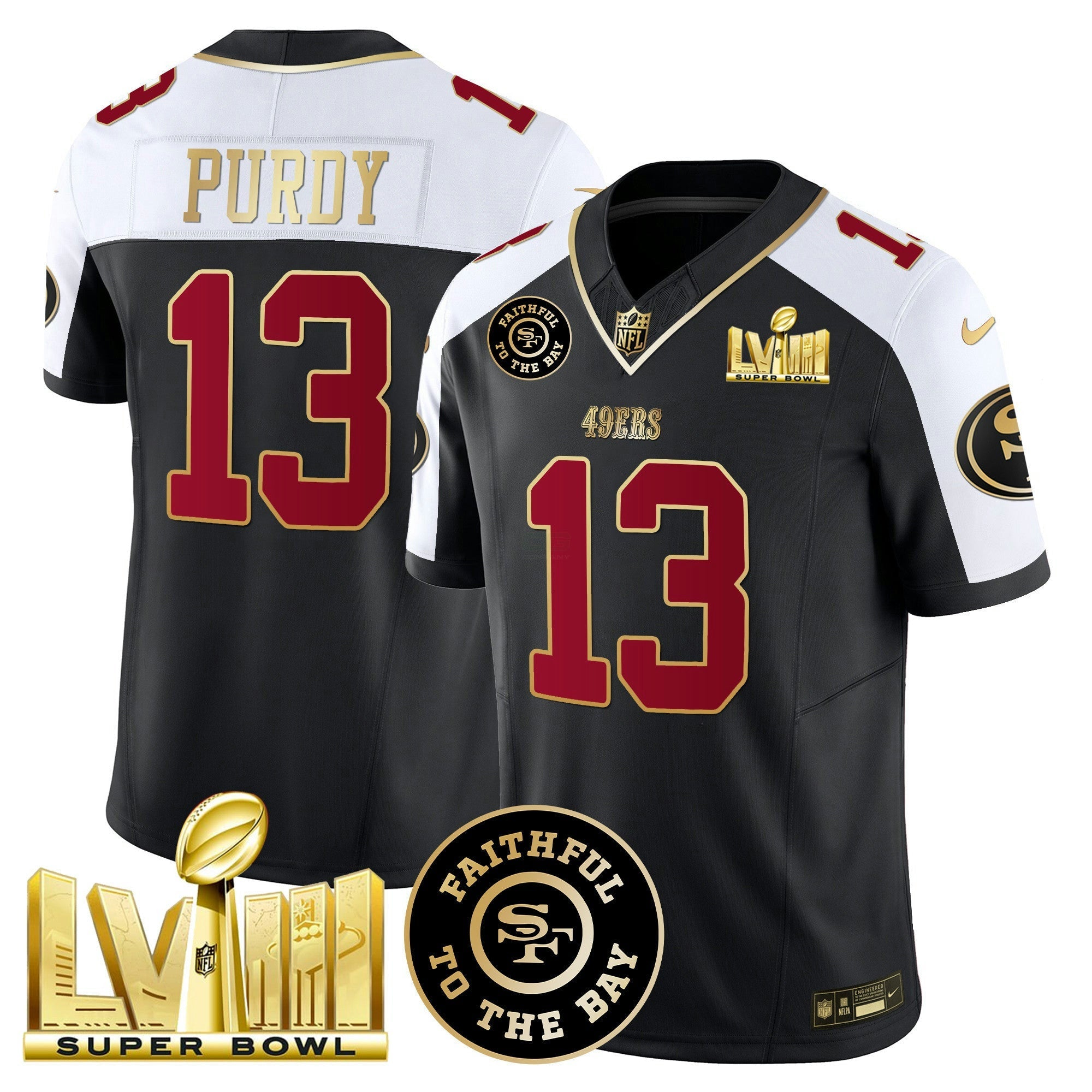 Camisa NFL Men’s Faithful & Super Bowl LVIII Dourada Patch Vapor Jersey