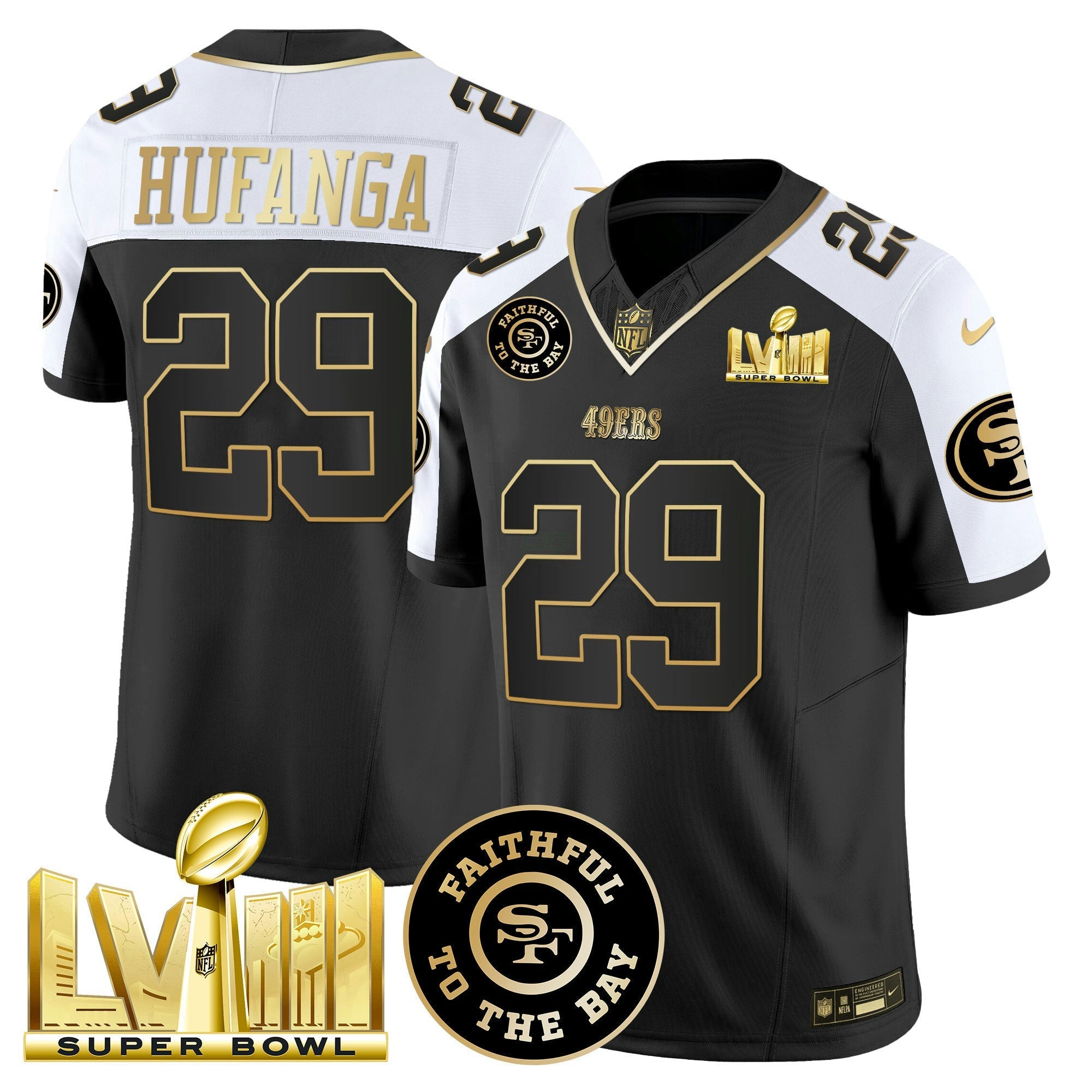 Camisa NFL Men’s Faithful & Super Bowl LVIII Dourada Patch Vapor Jersey V2