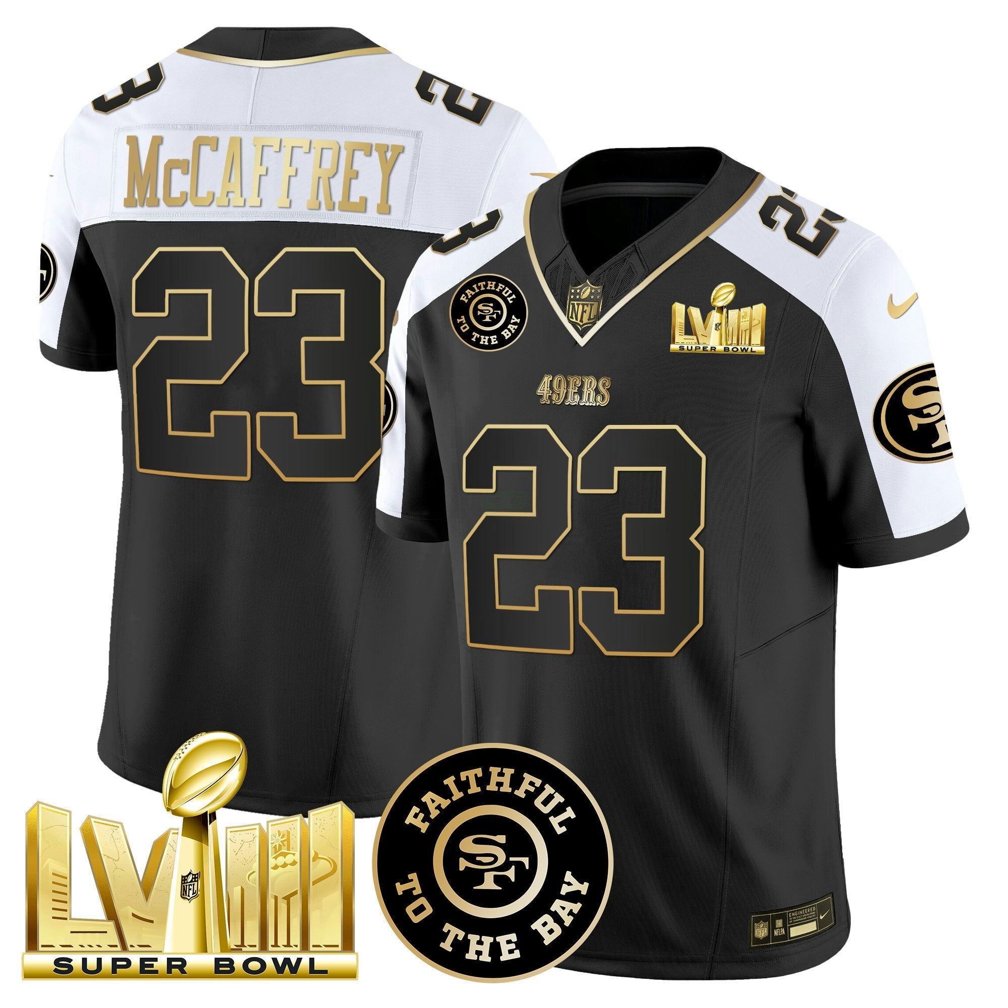 Camisa NFL Men’s Faithful & Super Bowl LVIII Dourada Patch Vapor Jersey V2