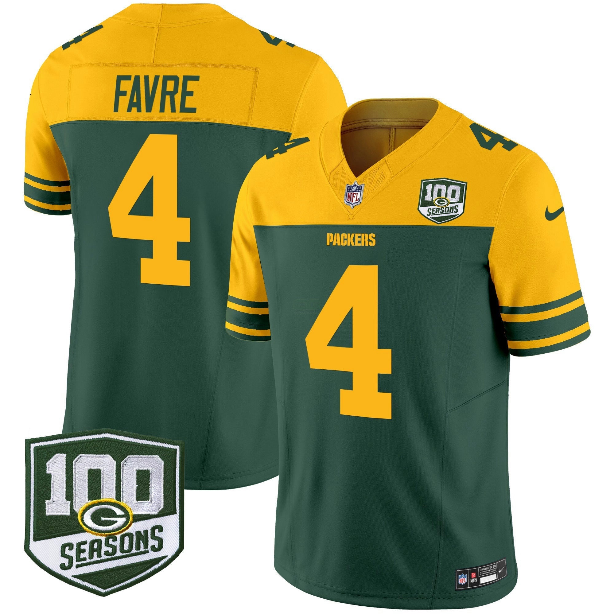 Camisa NFL Men’s Green Bay Throwback 100th Season Patch Vapor Limited Jersey