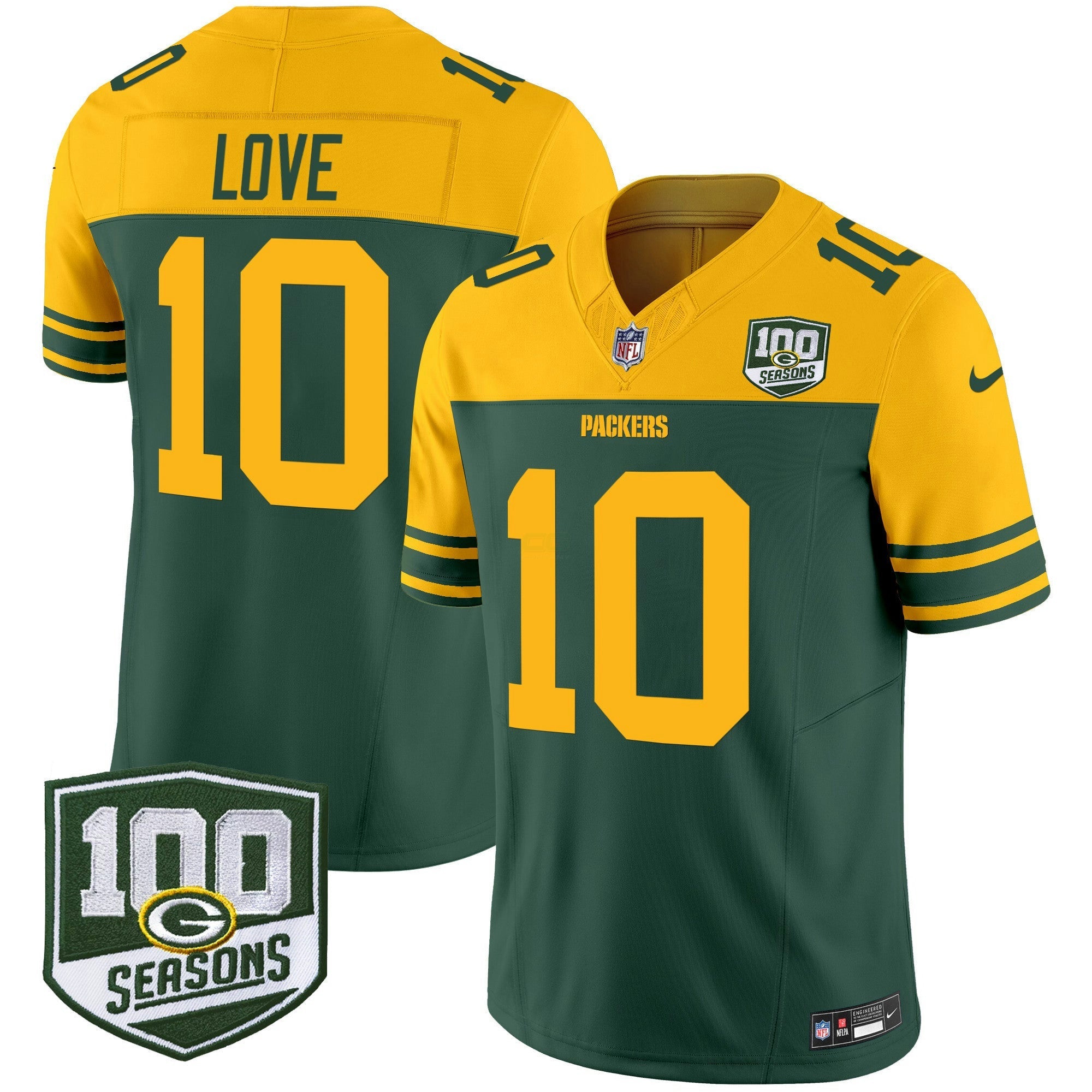 Camisa NFL Men’s Green Bay Throwback 100th Season Patch Vapor Limited Jersey