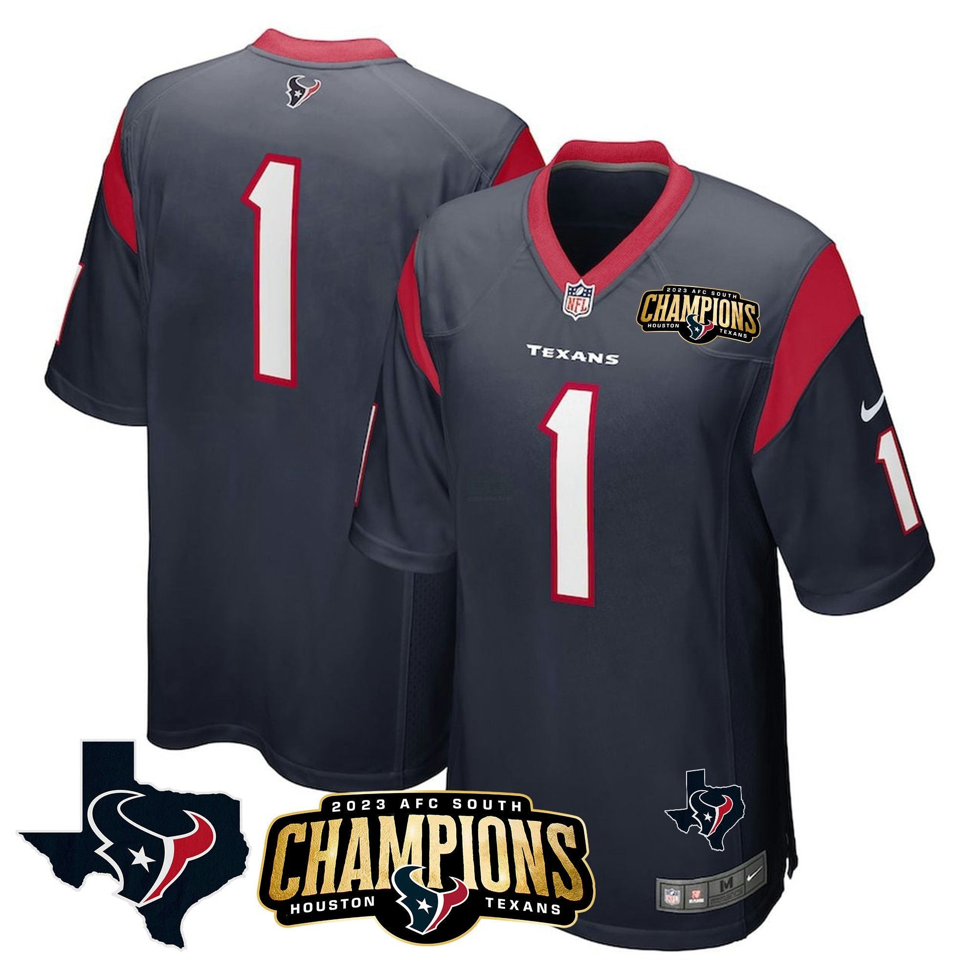 Camisa NFL Men’s Houston 2023 AFC South Champions Patch Game Jersey