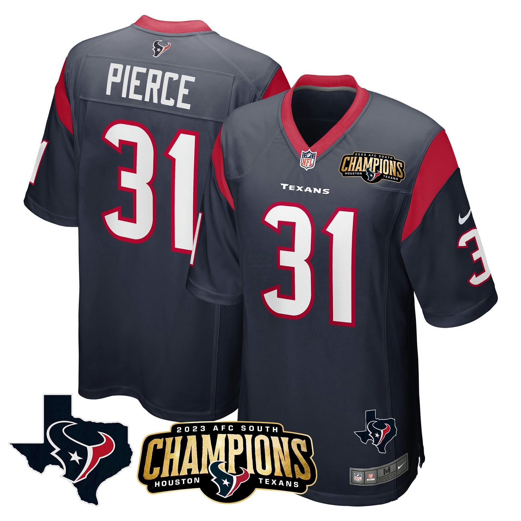 Camisa NFL Men’s Houston 2023 AFC South Champions Patch Game Jersey
