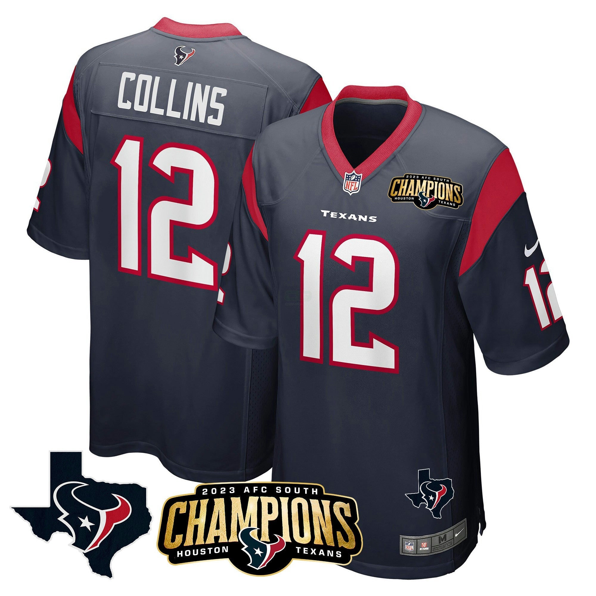 Camisa NFL Men’s Houston 2023 AFC South Champions Patch Game Jersey