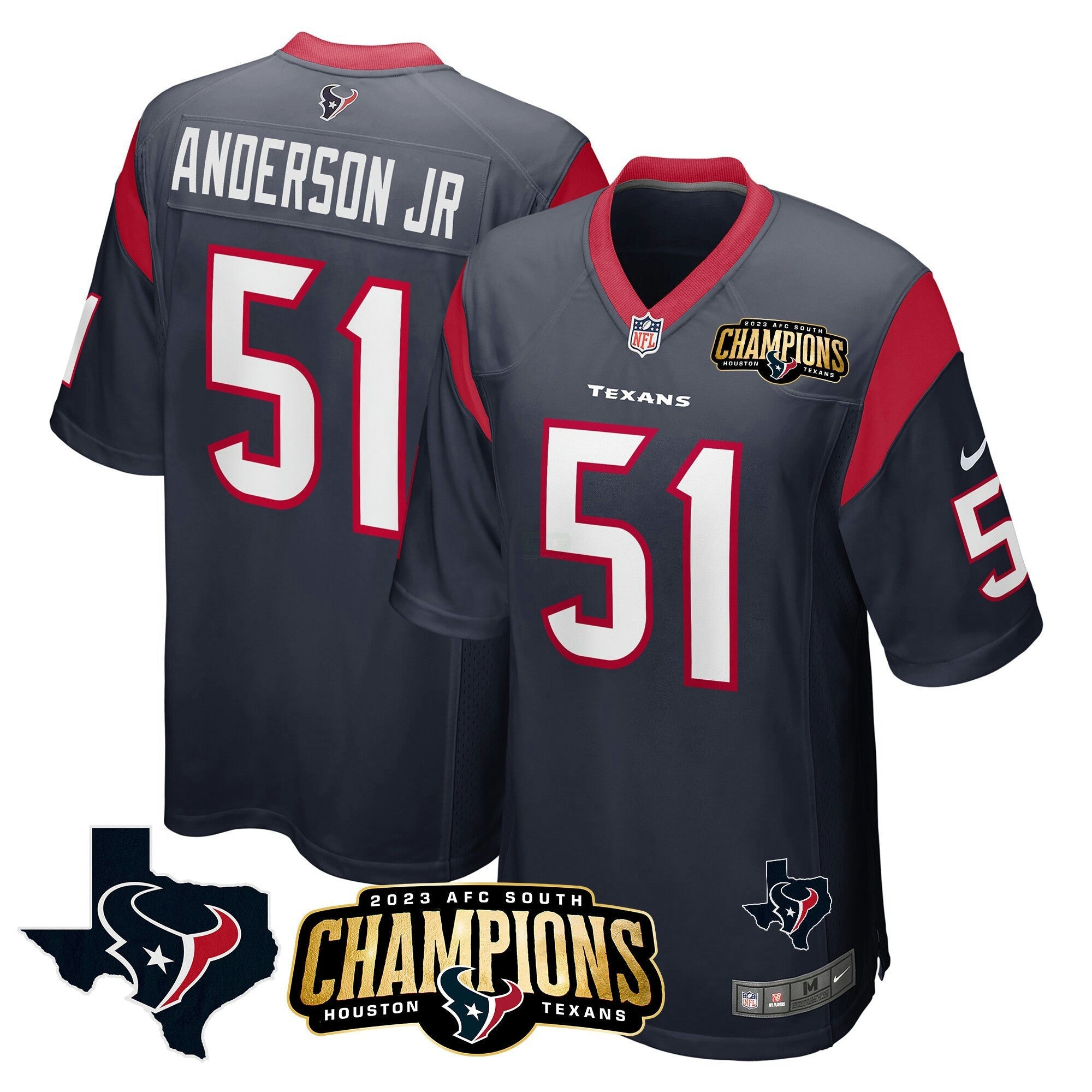 Camisa NFL Men’s Houston 2023 AFC South Champions Patch Game Jersey