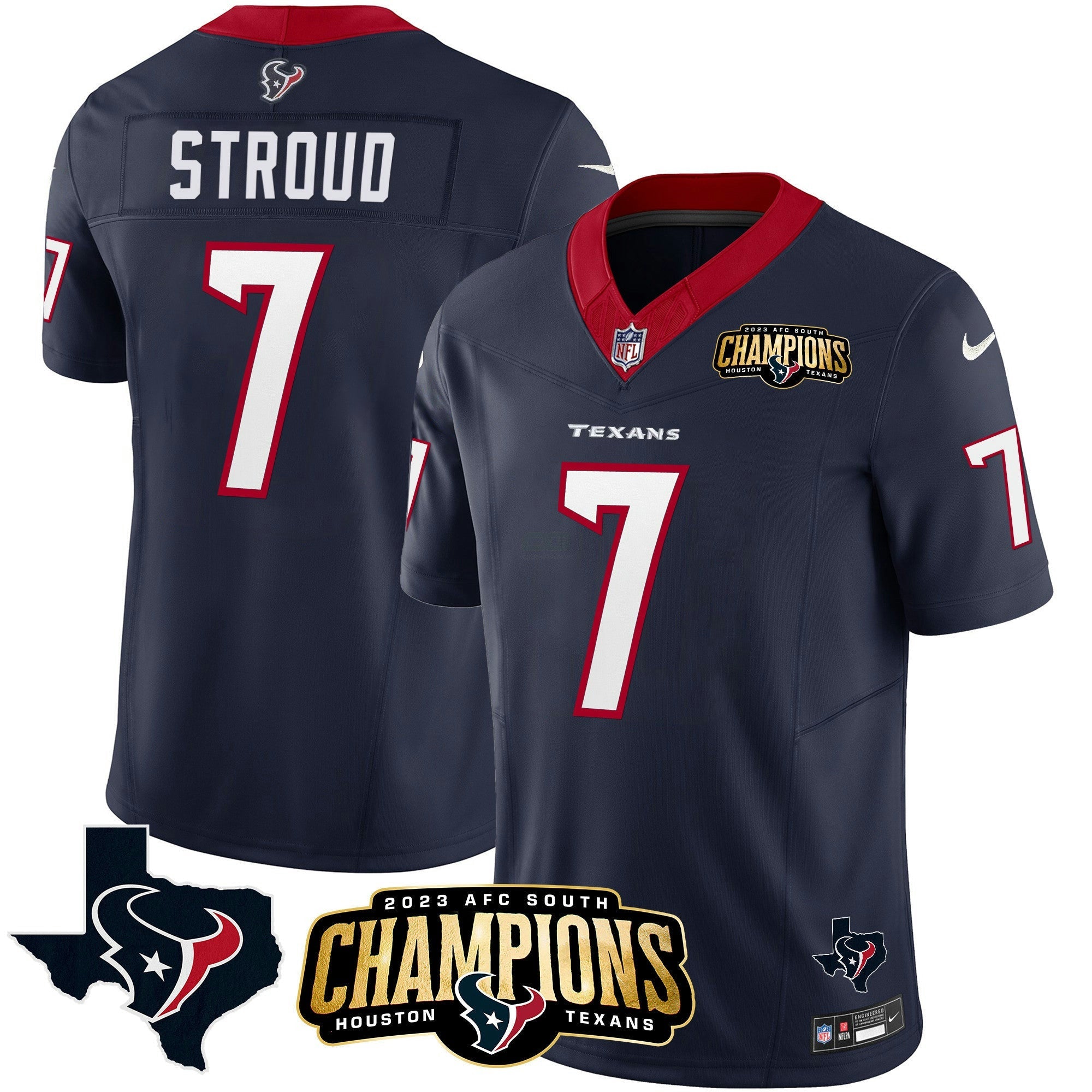 Camisa NFL Men’s Houston 2023 AFC South Champions Patch Vapor Jersey