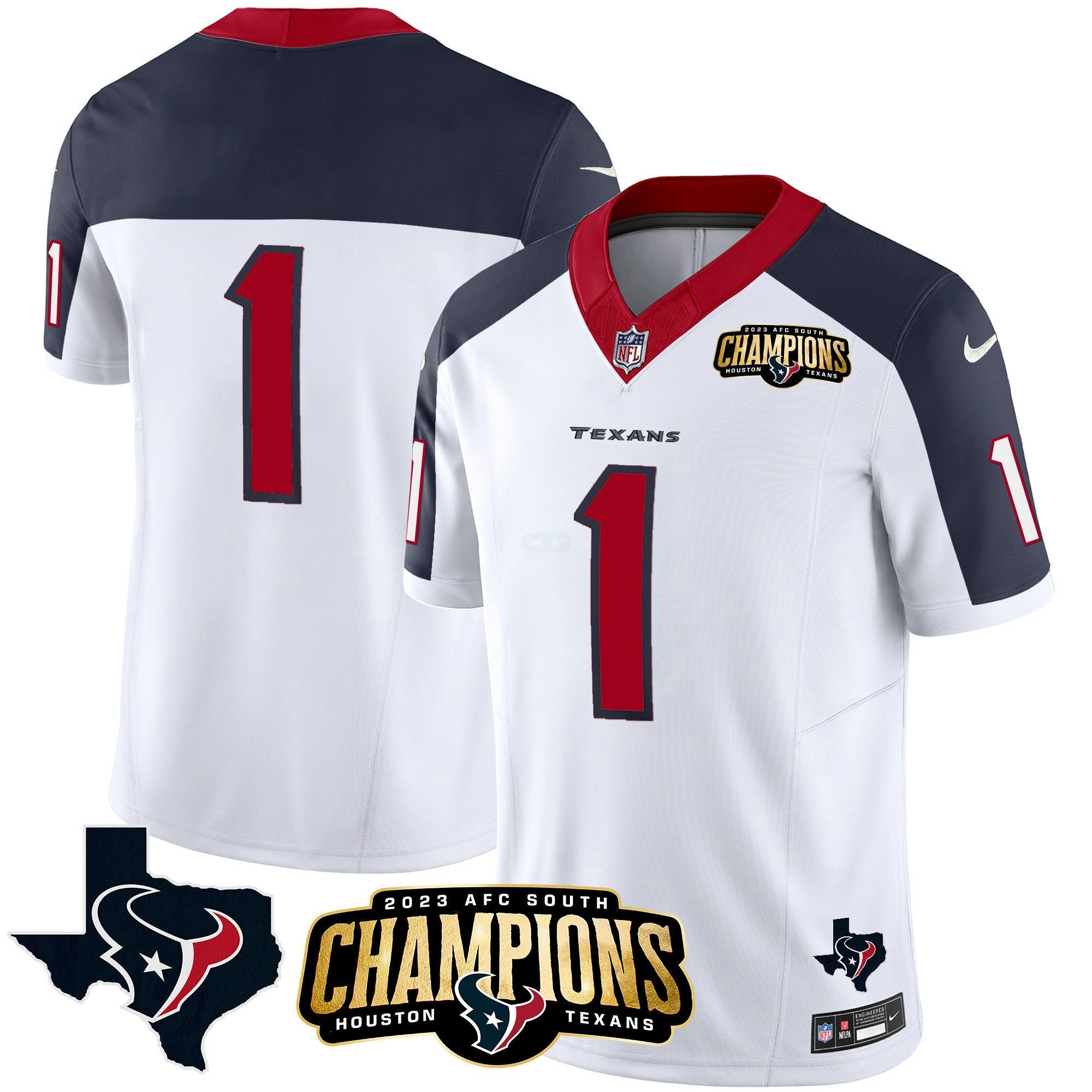 Camisa NFL Men’s Houston 2023 AFC South Champions Patch Vapor Jersey