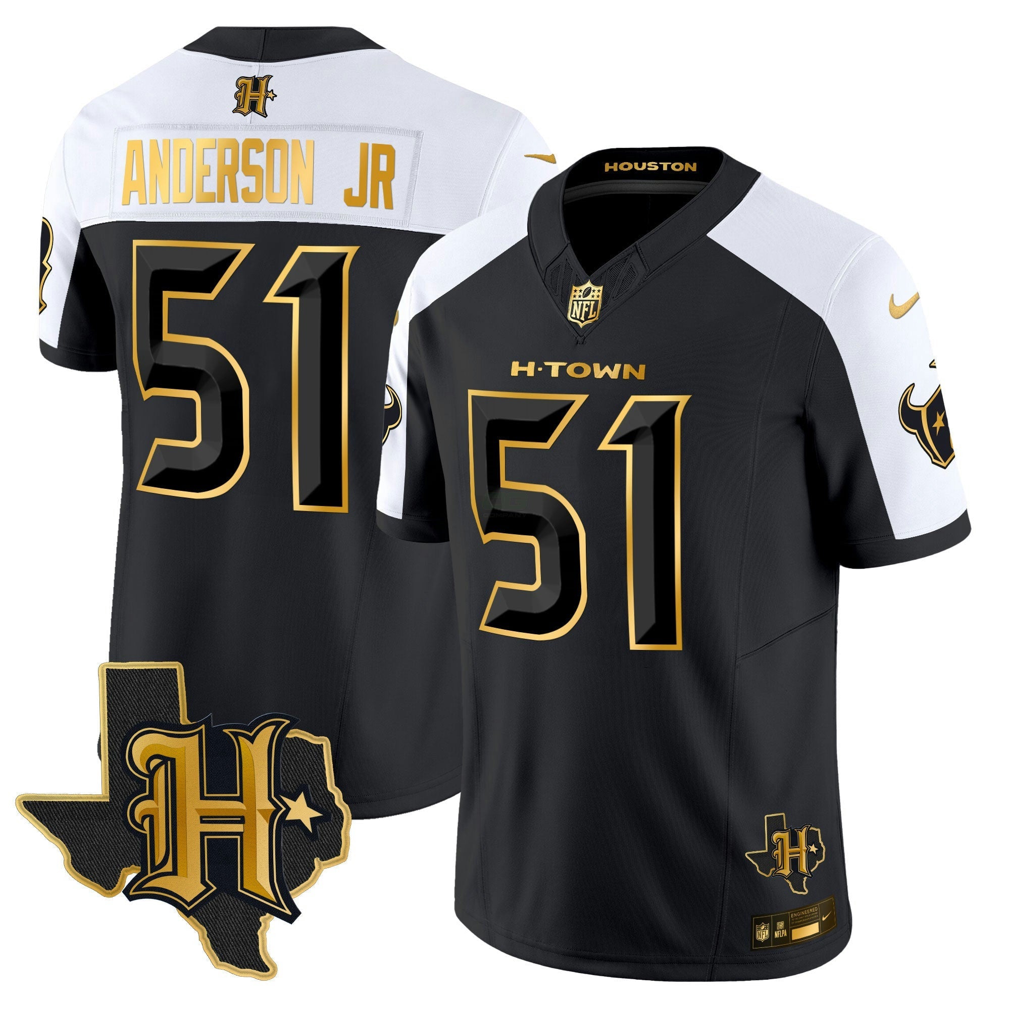 Camisa NFL Men’s Houston 2024 Texas Patch Dourada Vapor Limited Jersey