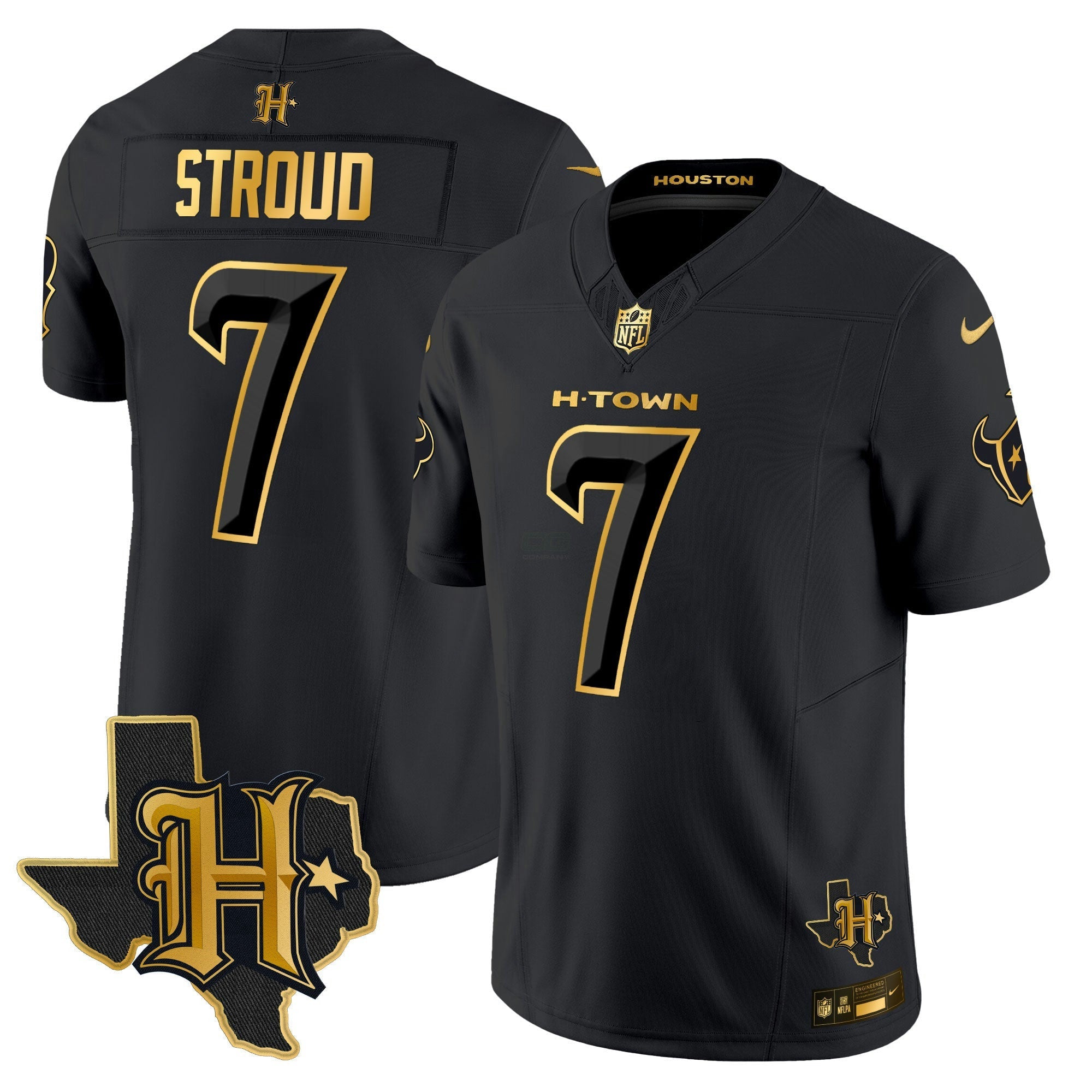 Camisa NFL Men’s Houston 2024 Texas Patch Dourada Vapor Limited Jersey