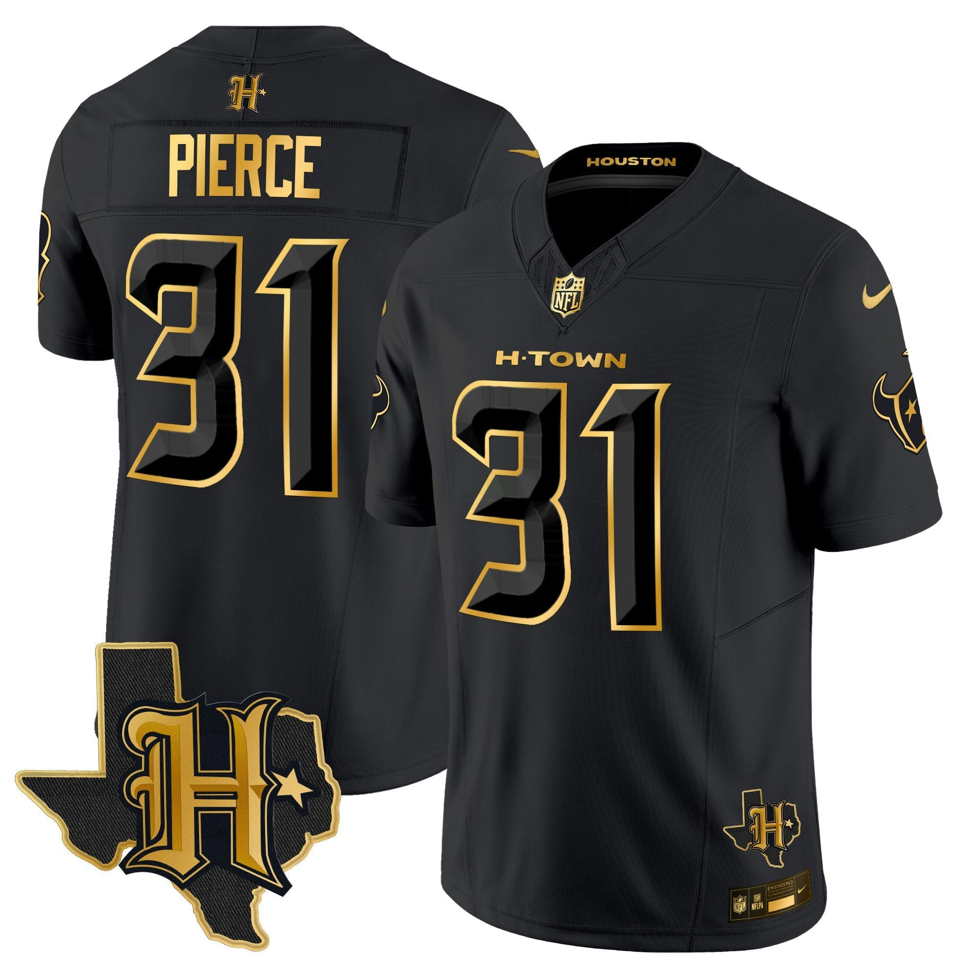 Camisa NFL Men’s Houston 2024 Texas Patch Dourada Vapor Limited Jersey