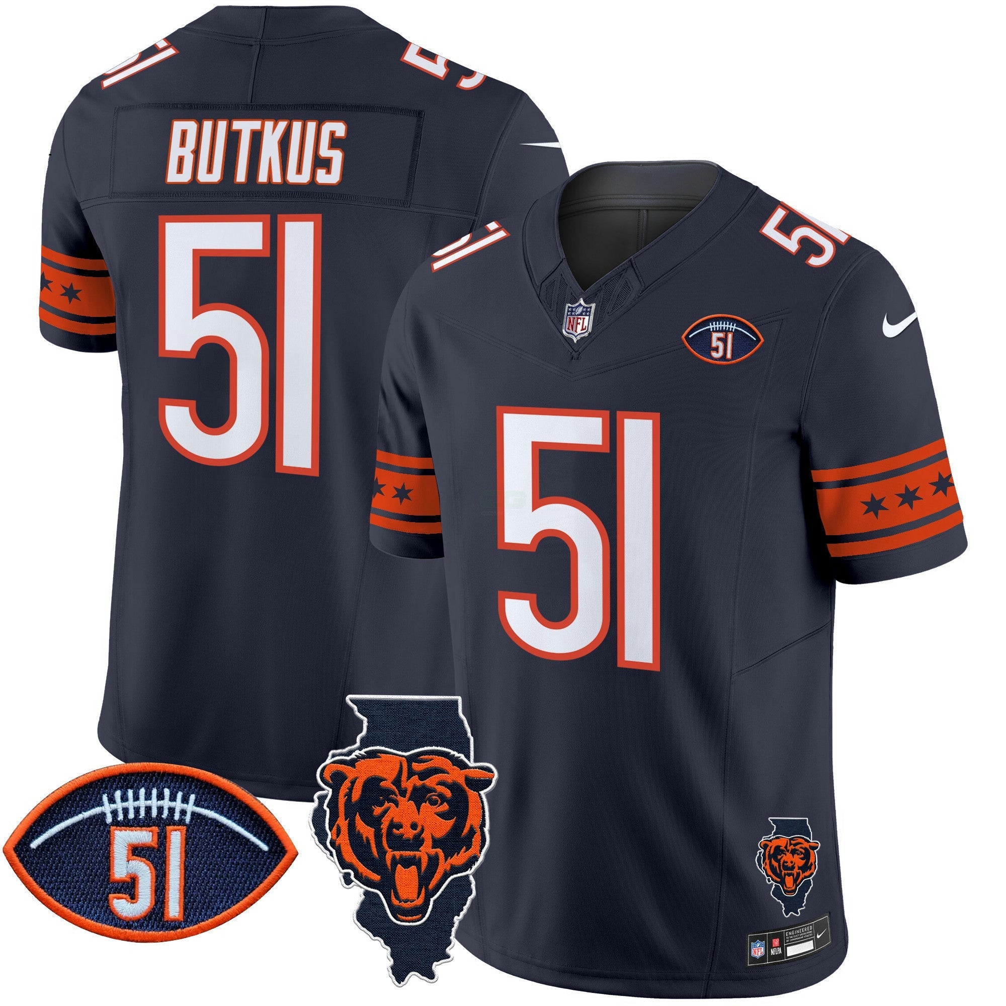 Camisa NFL Men’s Illinois & Dick Butkus Patch Vapor Limited Jersey