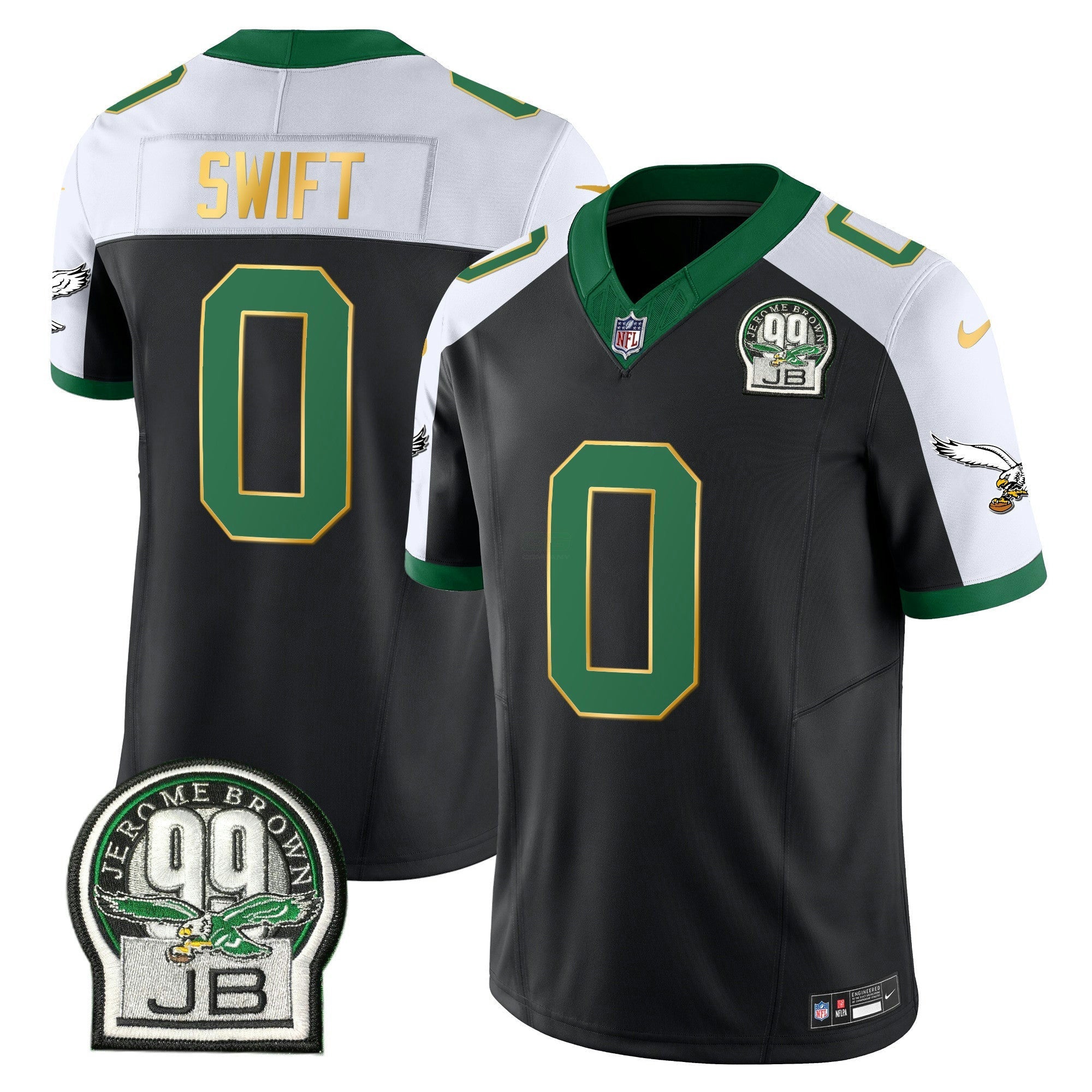 Camisa NFL Men’s Jerome Brown Patch Kelly Verde Dourada Trim Jersey