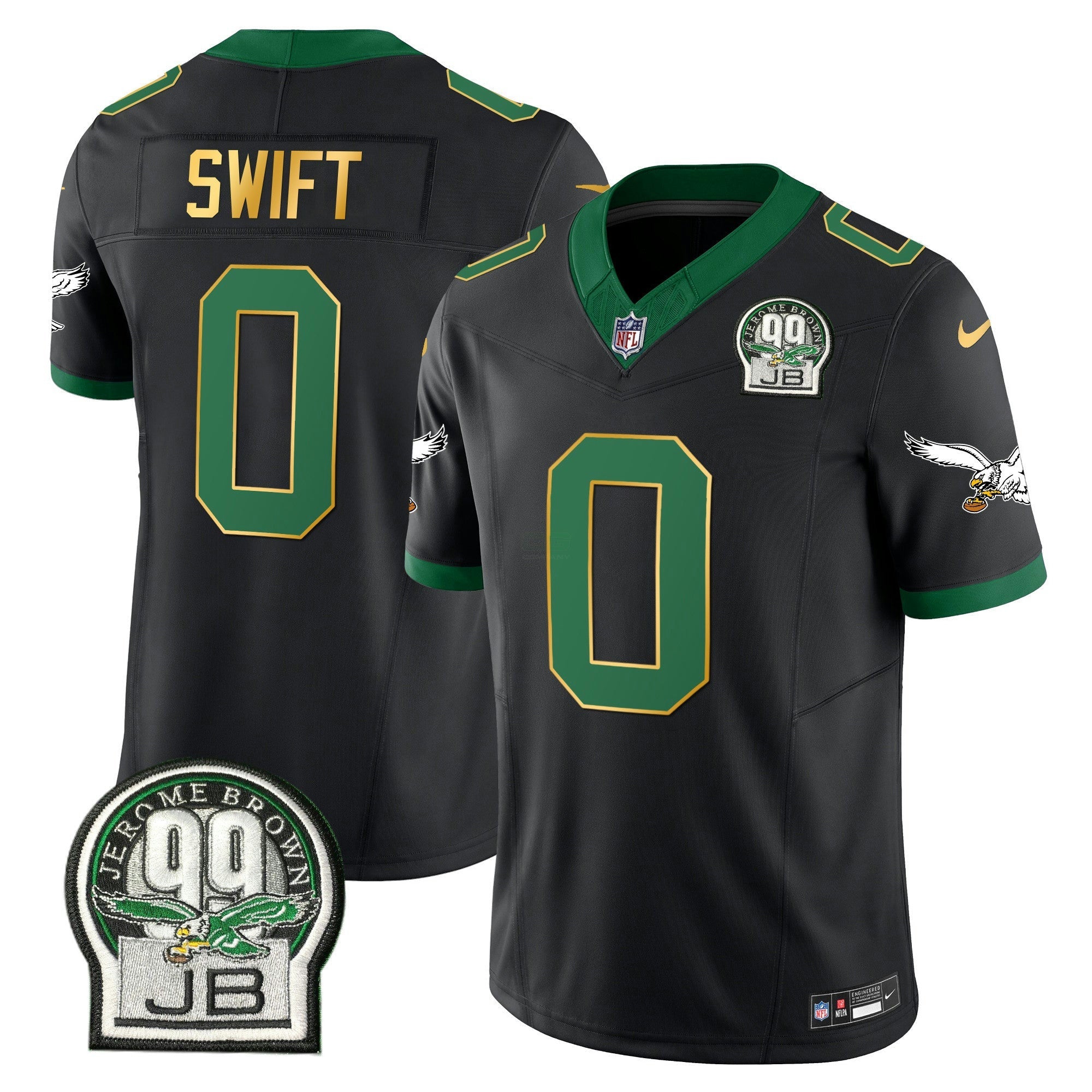 Camisa NFL Men’s Jerome Brown Patch Kelly Verde Dourada Trim Jersey